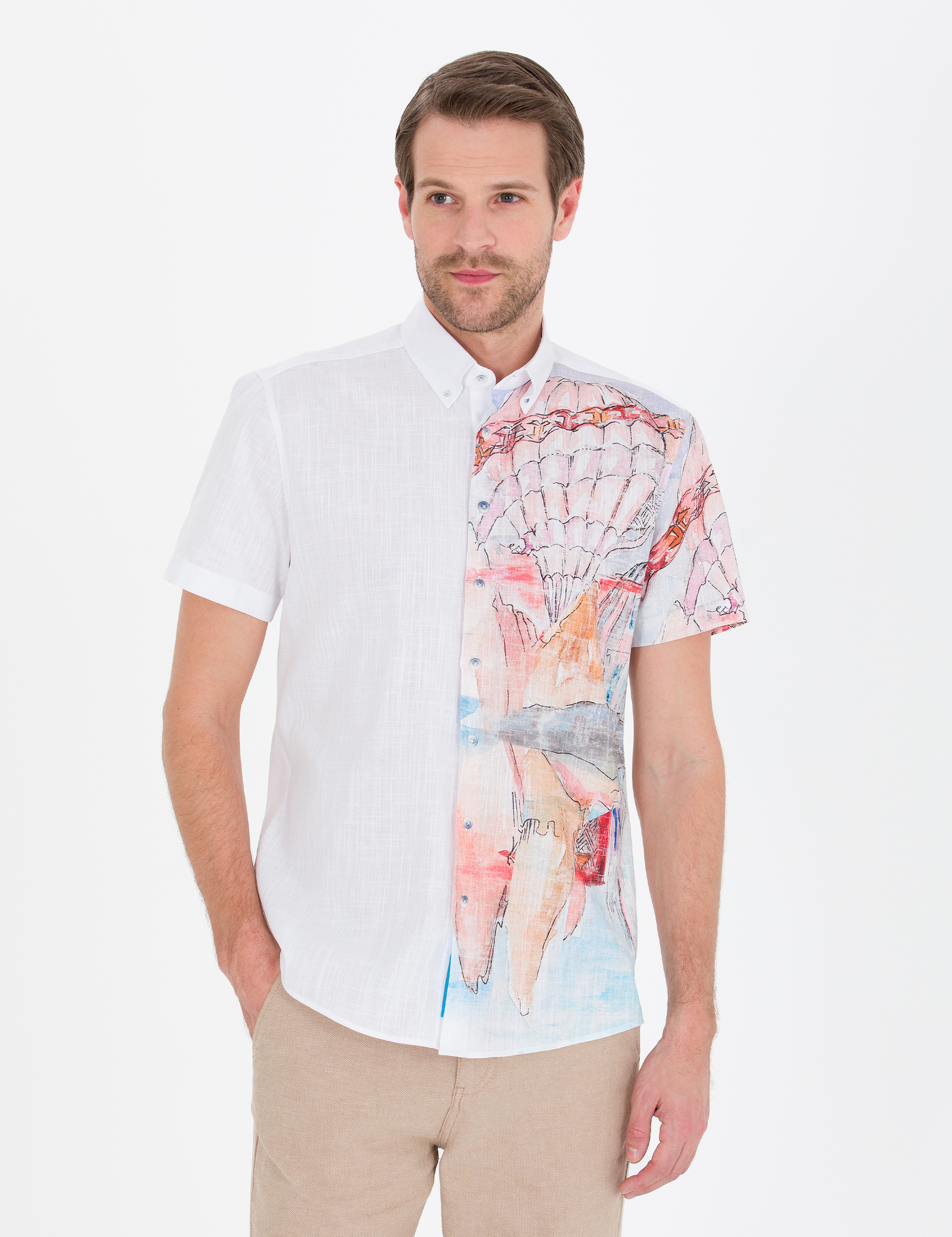 Pembe Regular Fit Kısa Kollu Gömlek - Image 3