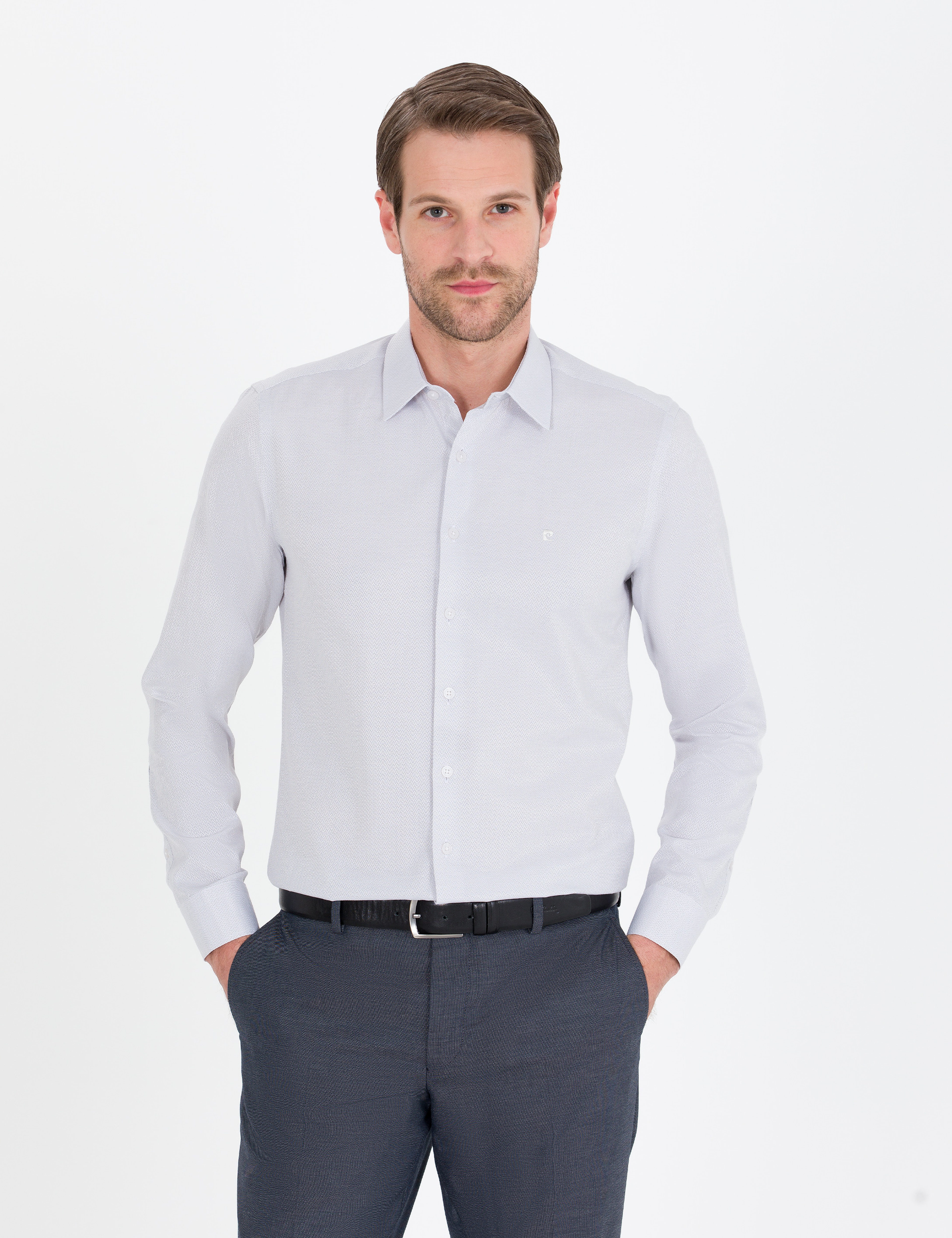 Gri Slim Fit Uzun Kollu Gömlek - Image 1