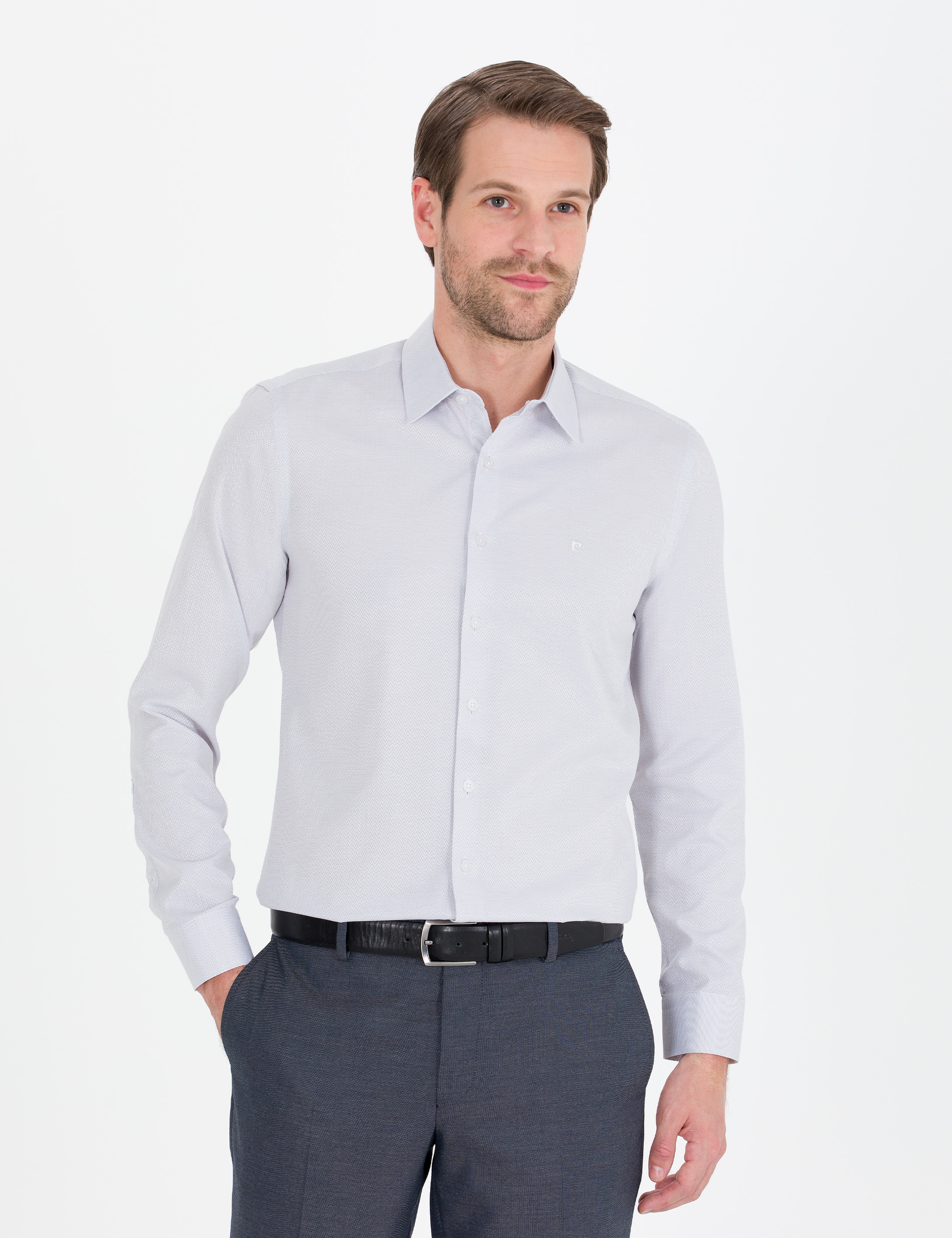 Gri Slim Fit Uzun Kollu Gömlek