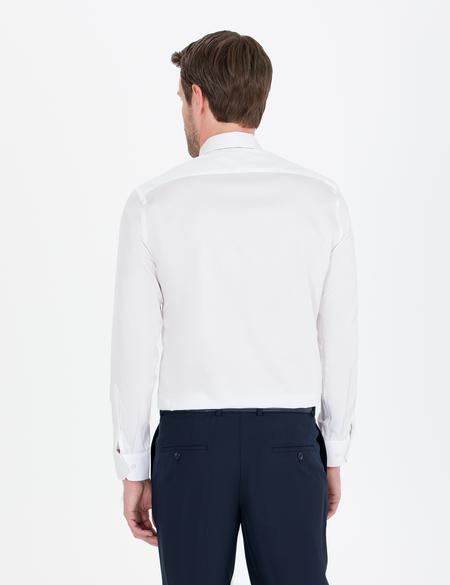 Beyaz Parlak Saten Slim Fit Uzun Kollu Basic Gömlek - 50268201011