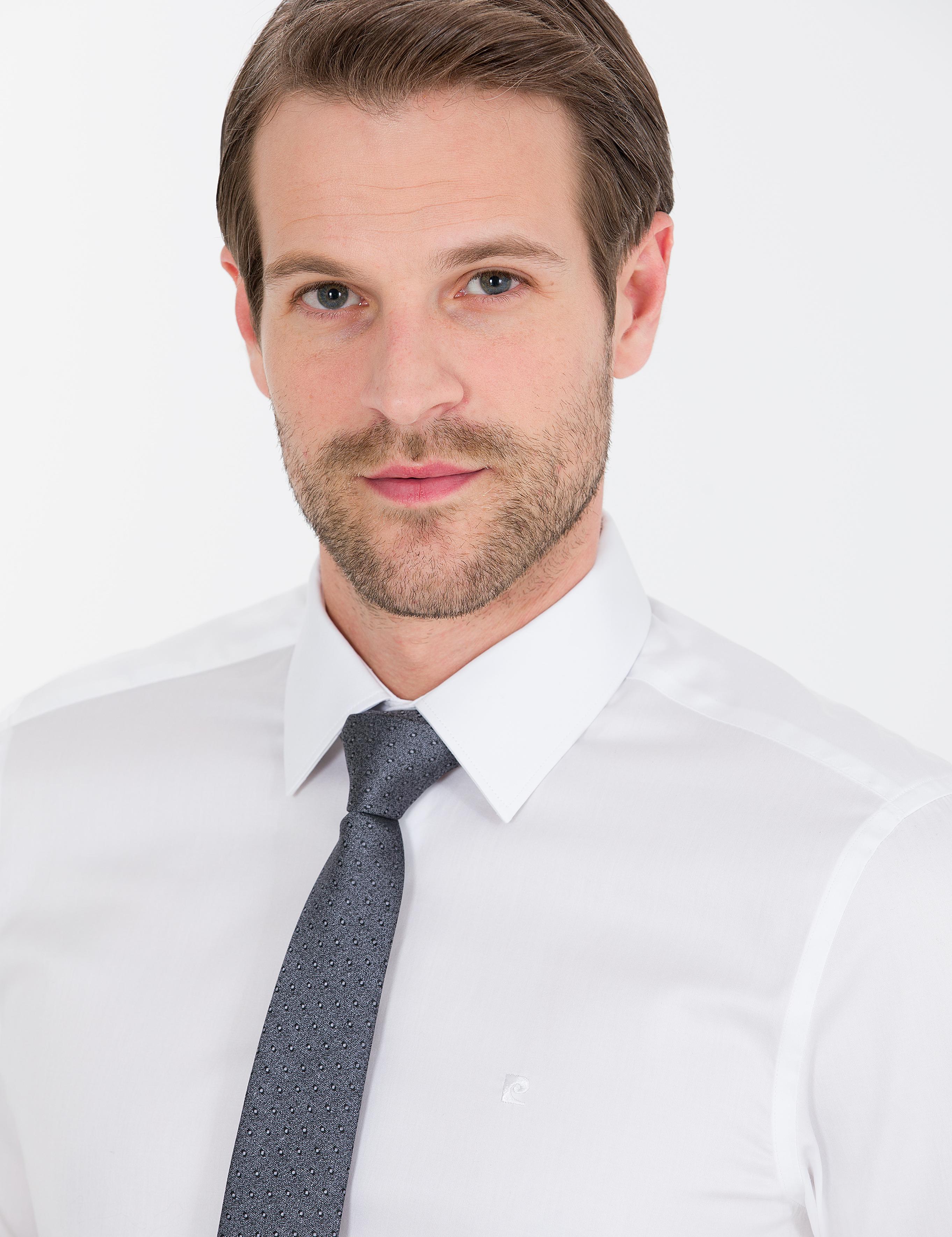 Beyaz Parlak Saten Slim Fit Uzun Kollu Basic Gömlek