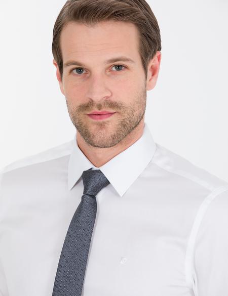 Beyaz Parlak Saten Slim Fit Uzun Kollu Basic Gömlek - 50268201011