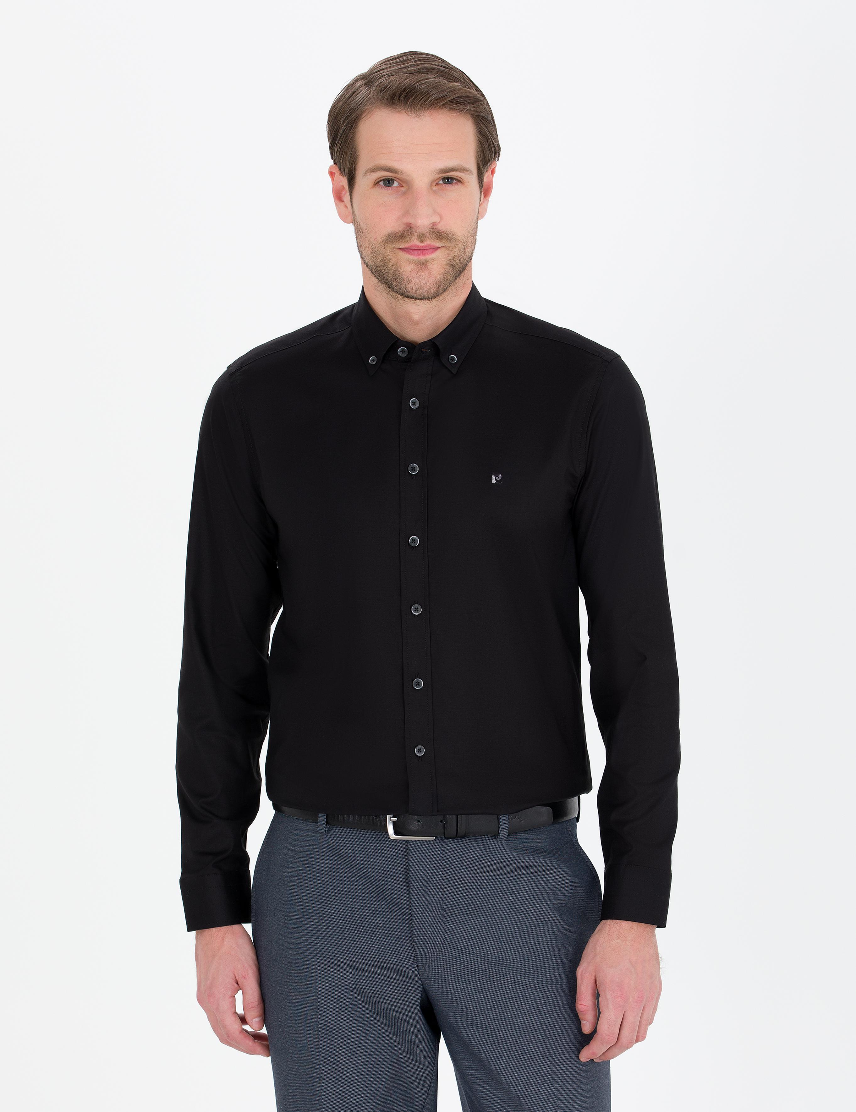 Siyah Slim Fit Uzun Kollu Gömlek