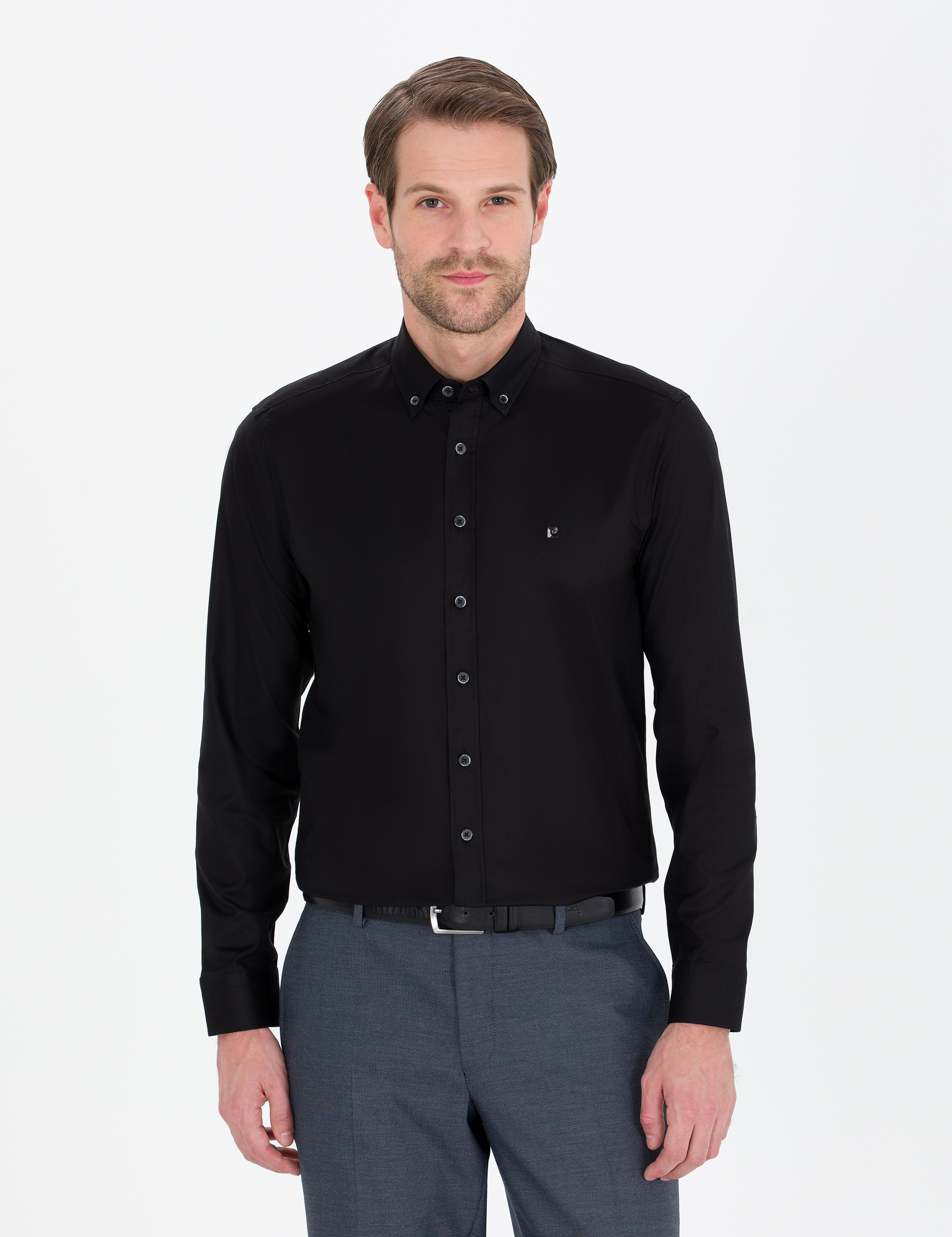 Siyah Slim Fit Uzun Kollu Gömlek - Image 3