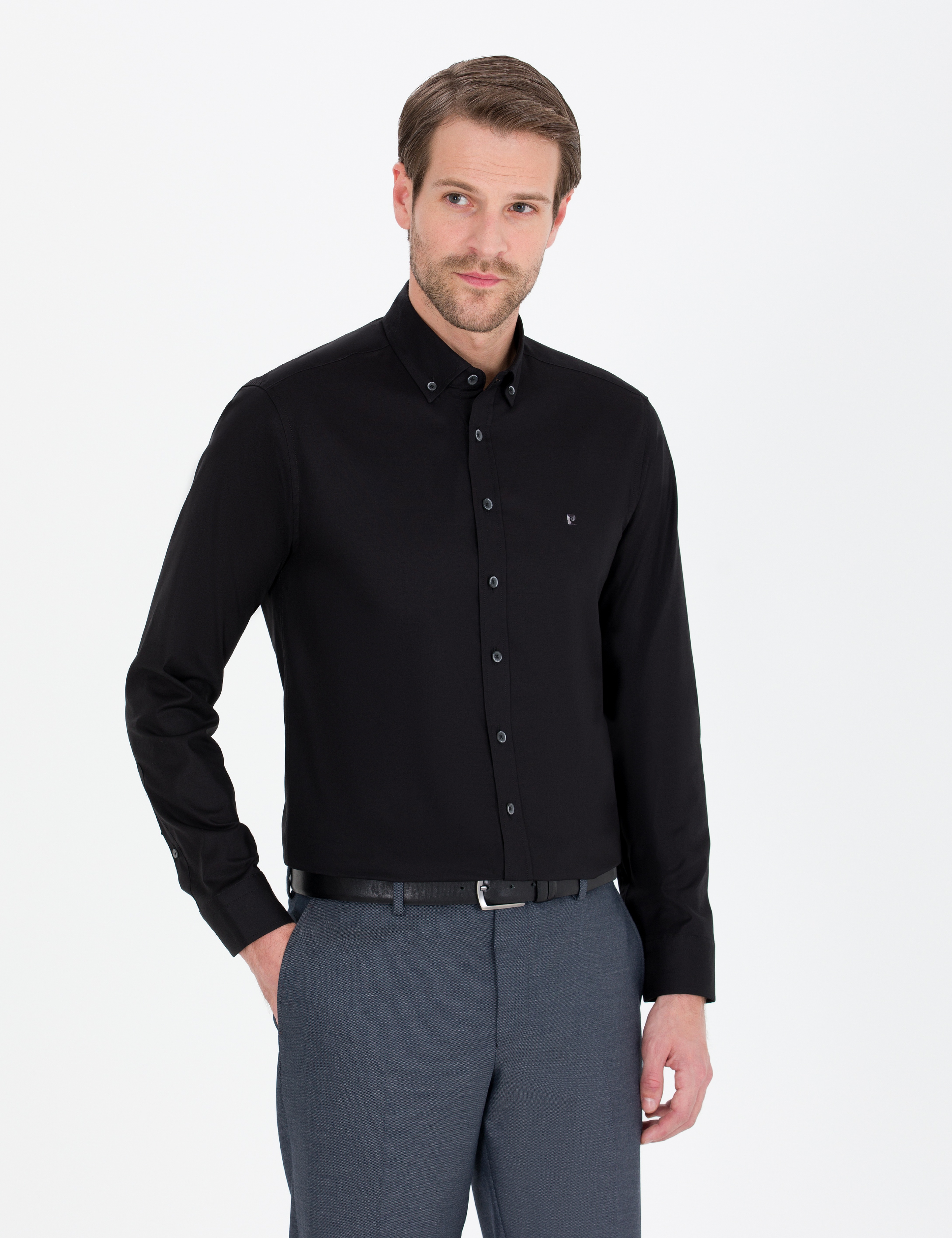 Siyah Slim Fit Uzun Kollu Gömlek - Image 1