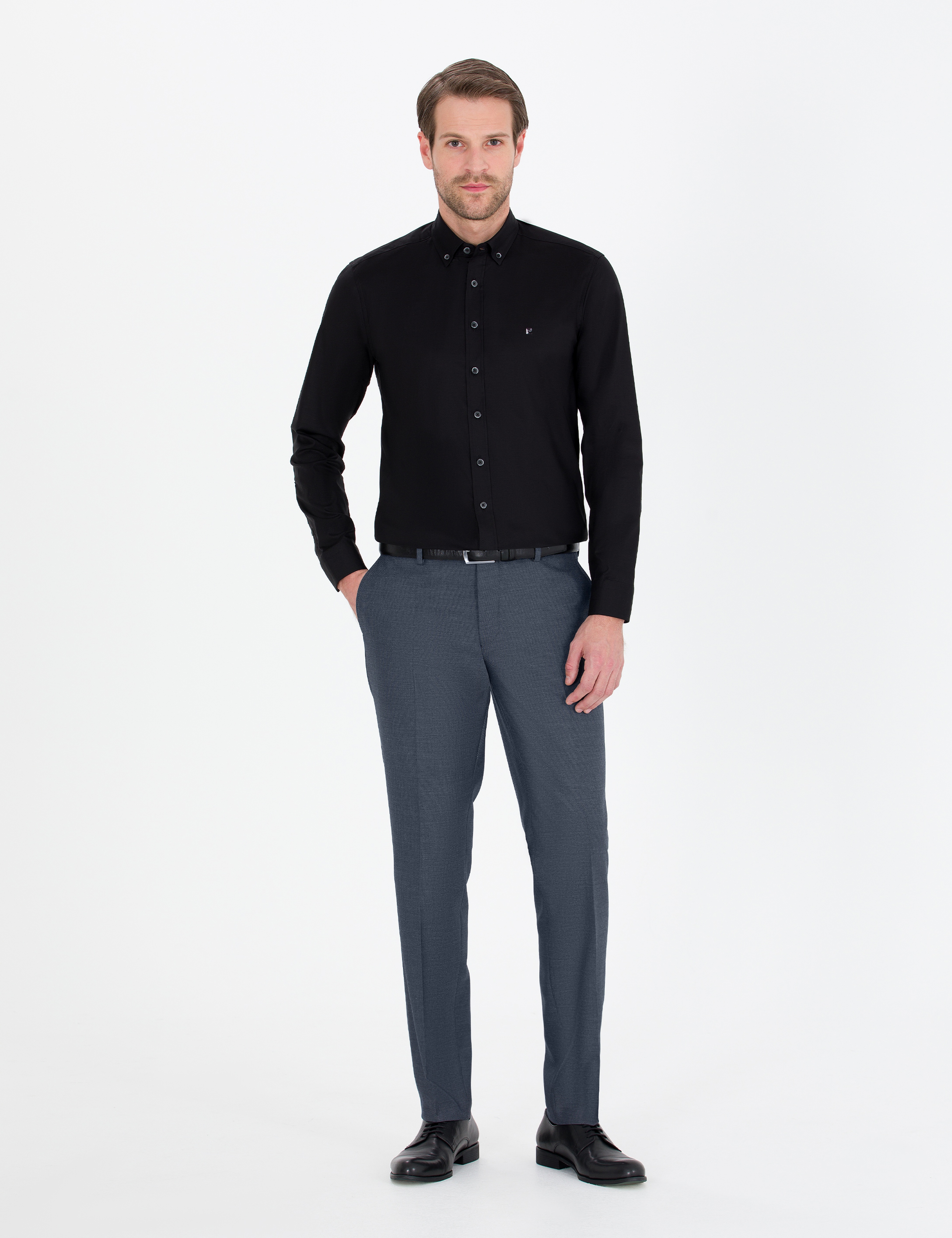 Siyah Slim Fit Uzun Kollu Gömlek - Image 4