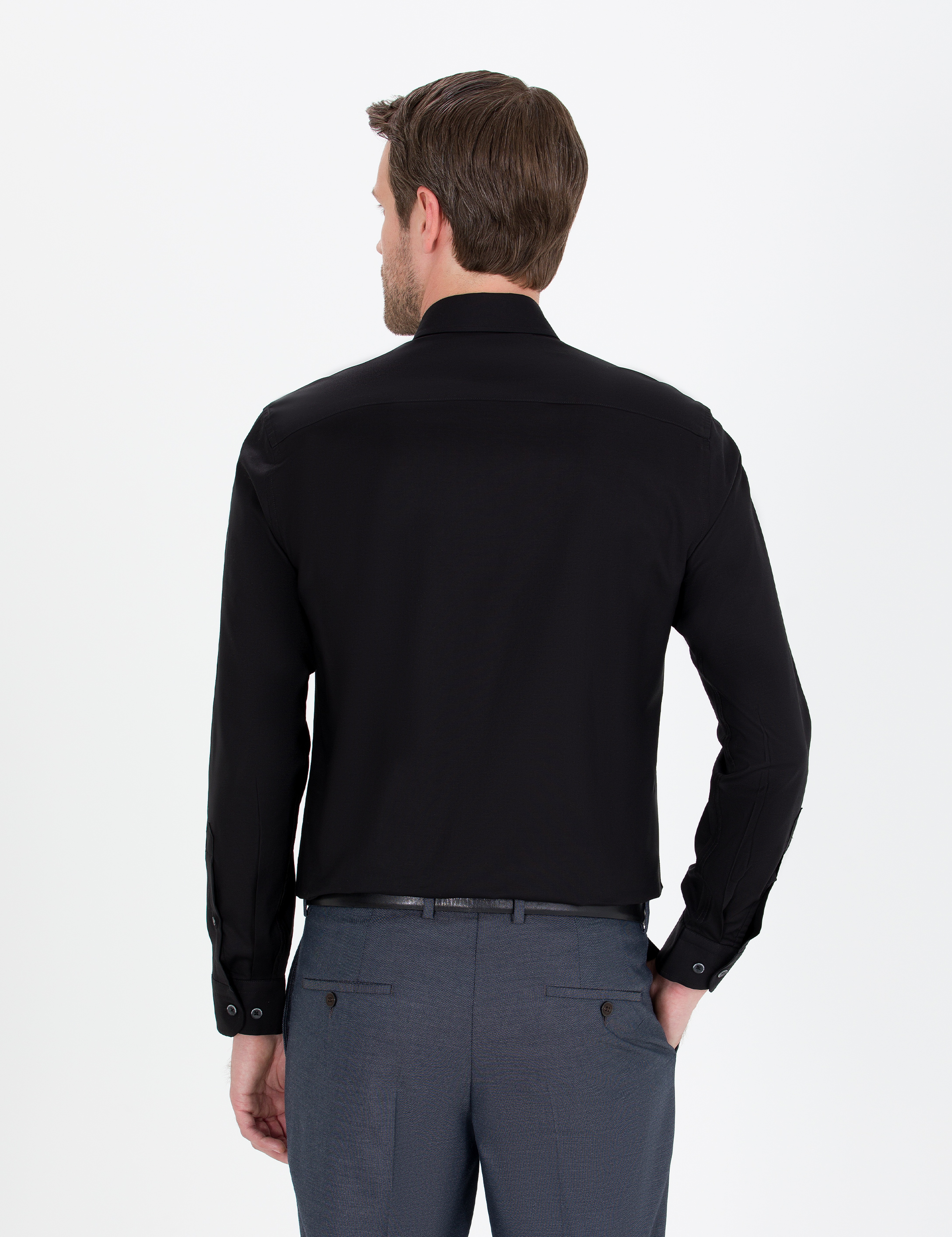 Siyah Slim Fit Uzun Kollu Gömlek - Image 5