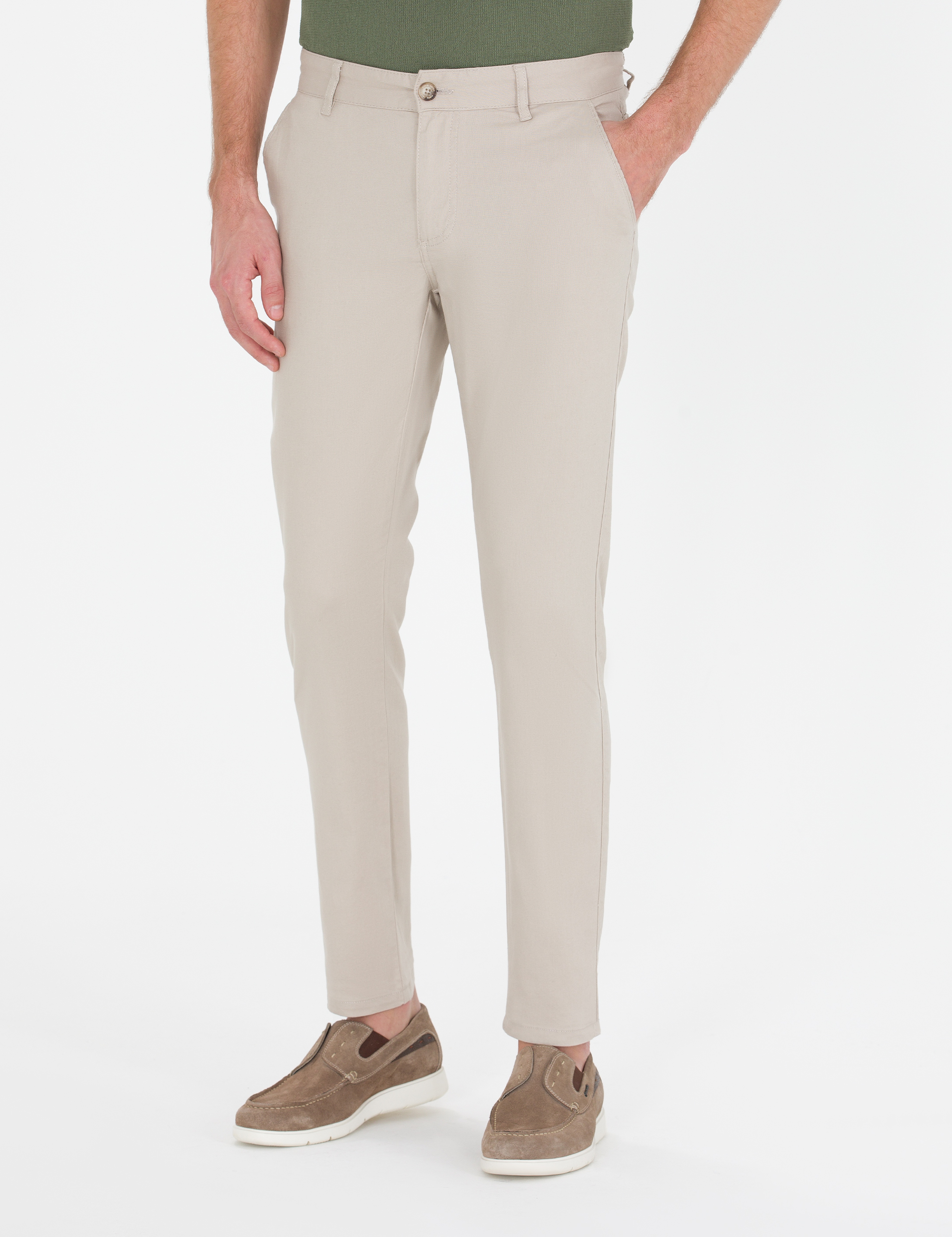 Bej Slim Fit Kanvas Pantolon