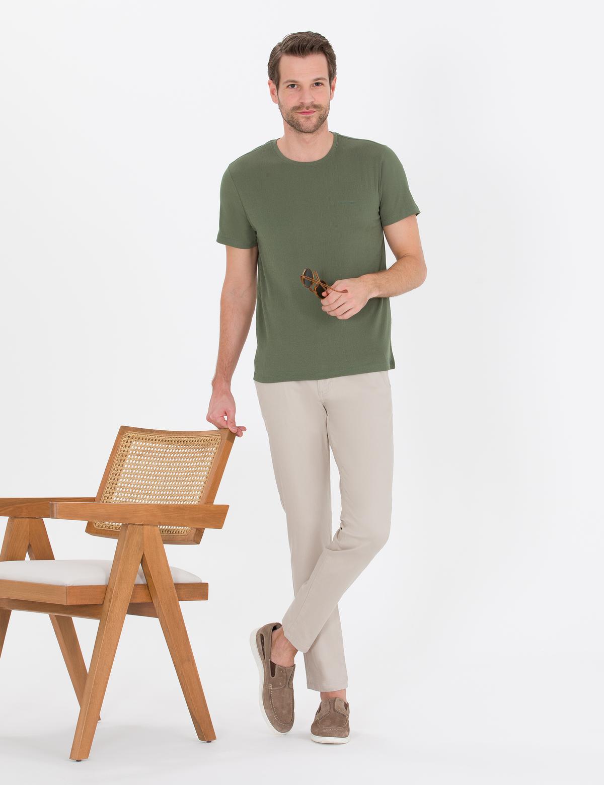 Bej Slim Fit Kanvas Pantolon