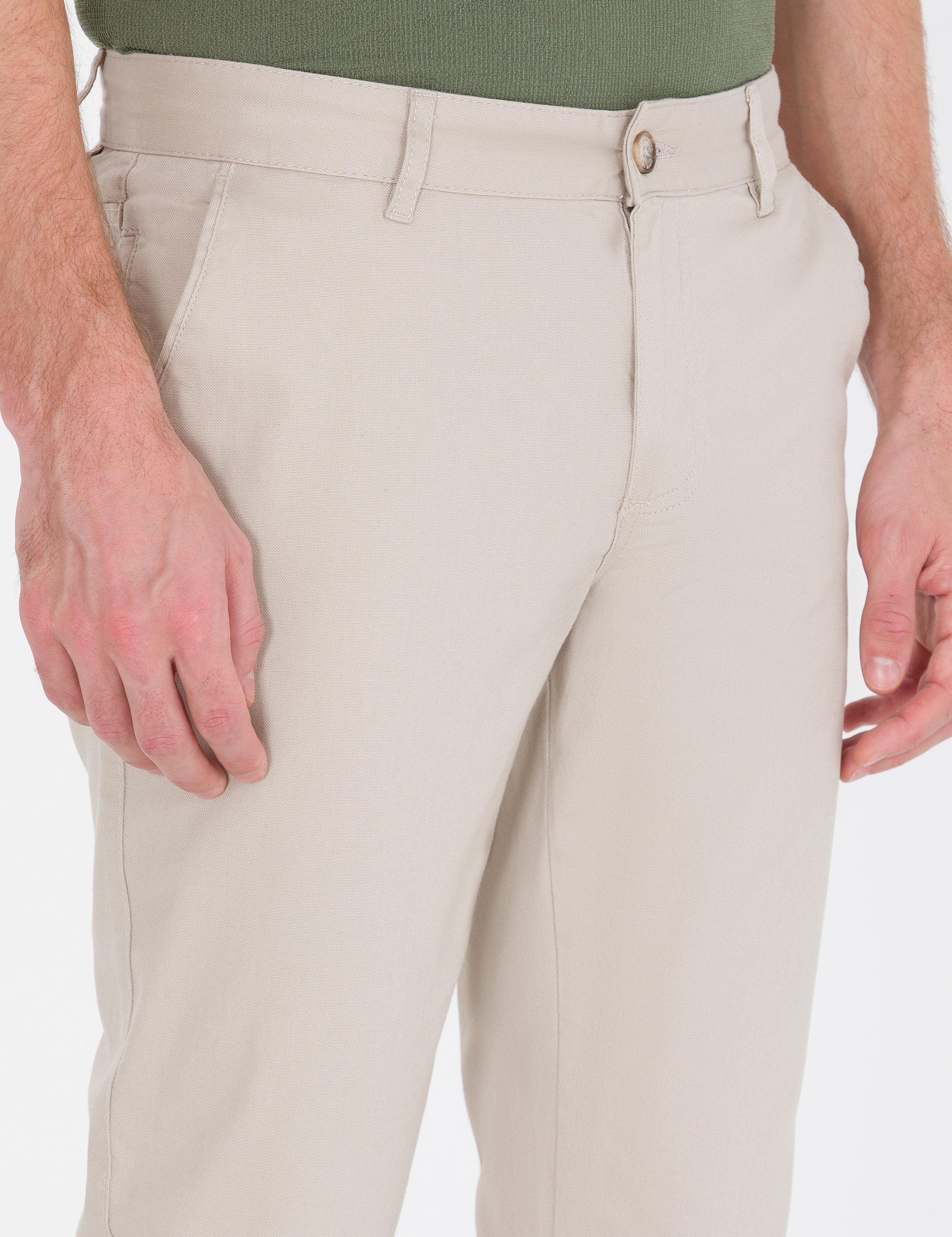 Bej Slim Fit Kanvas Pantolon