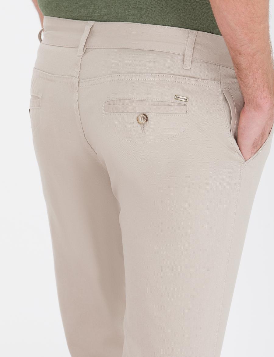 Bej Slim Fit Kanvas Pantolon