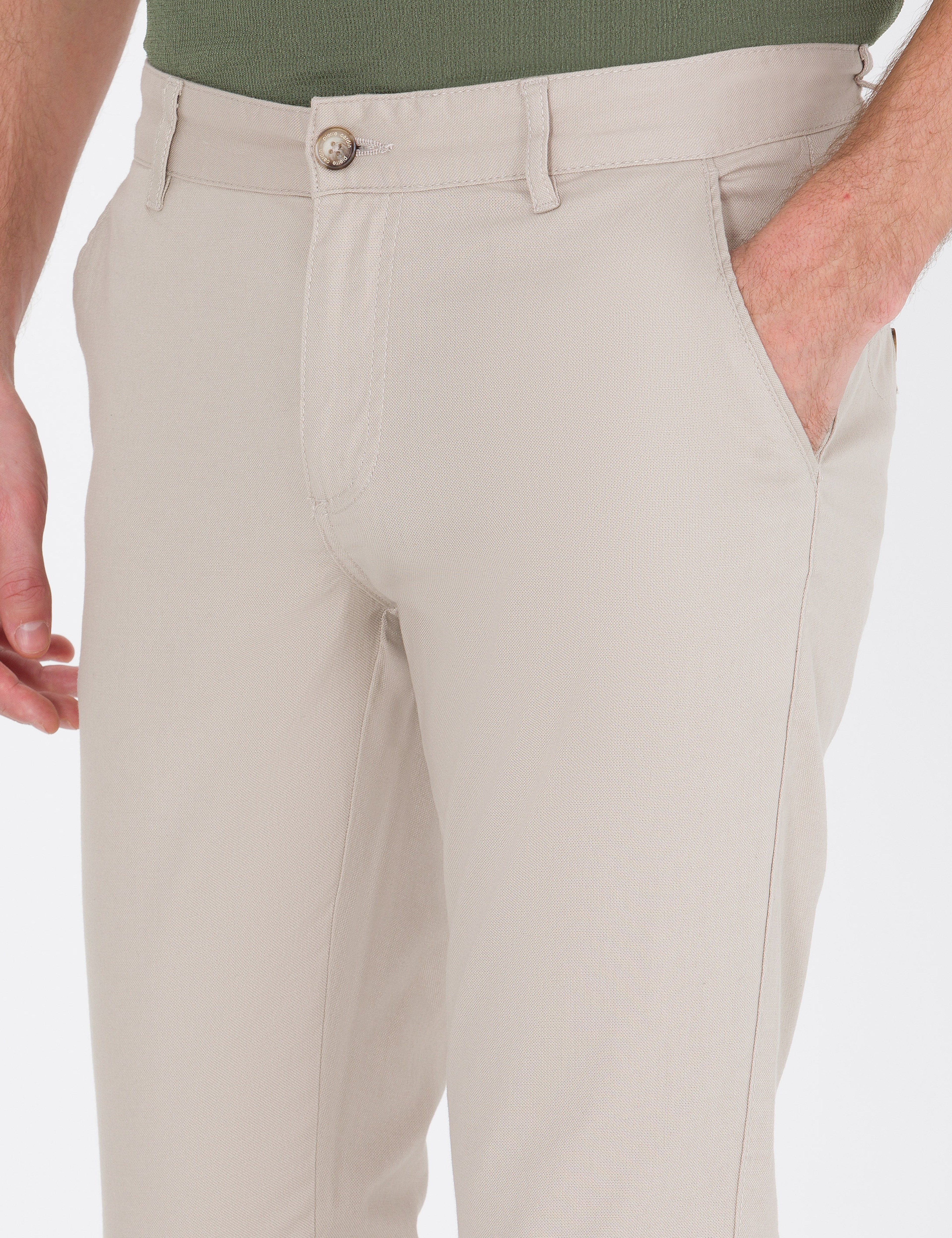 Bej Slim Fit Kanvas Pantolon