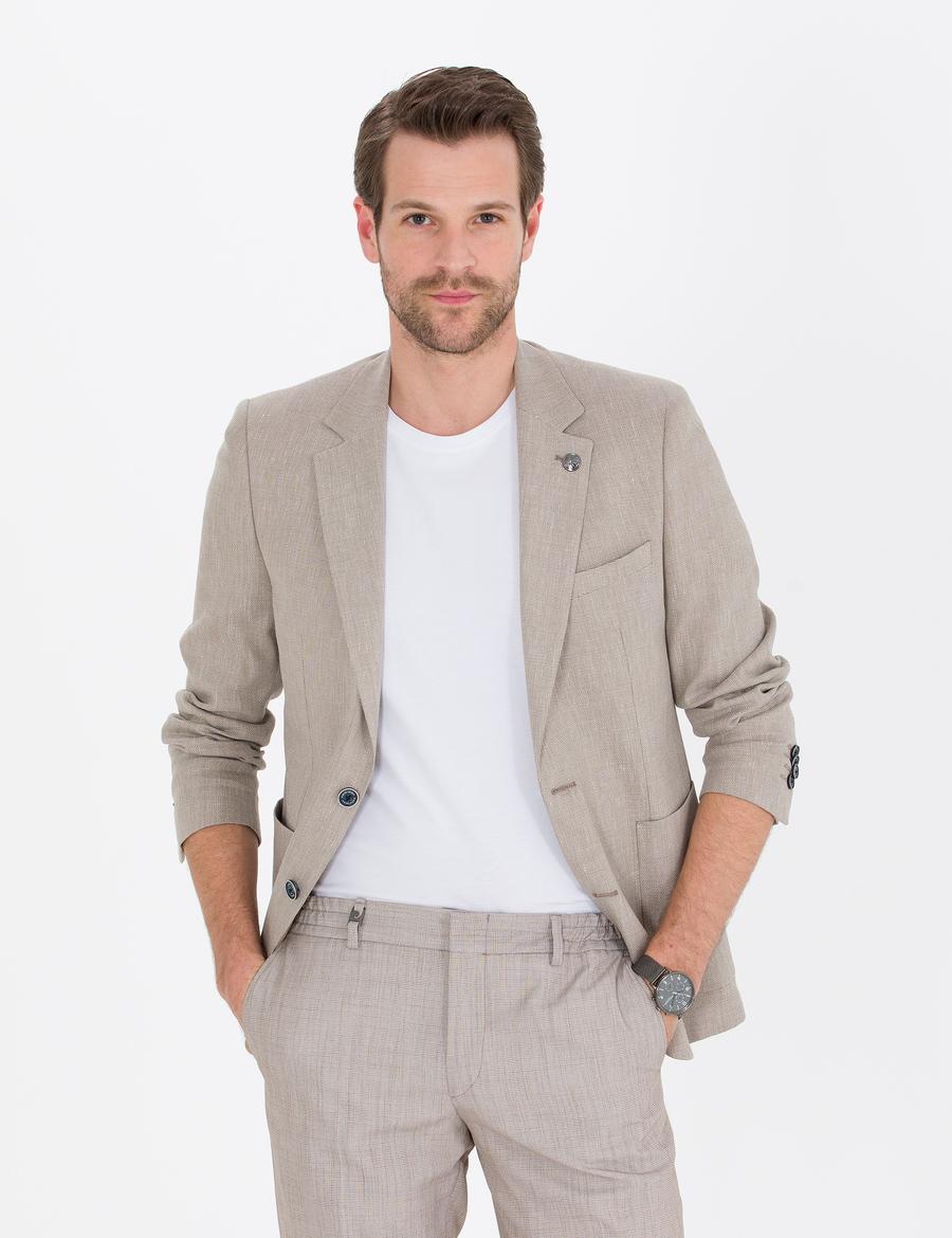 Açık Kahverengi Keten Karışımlı Ceket