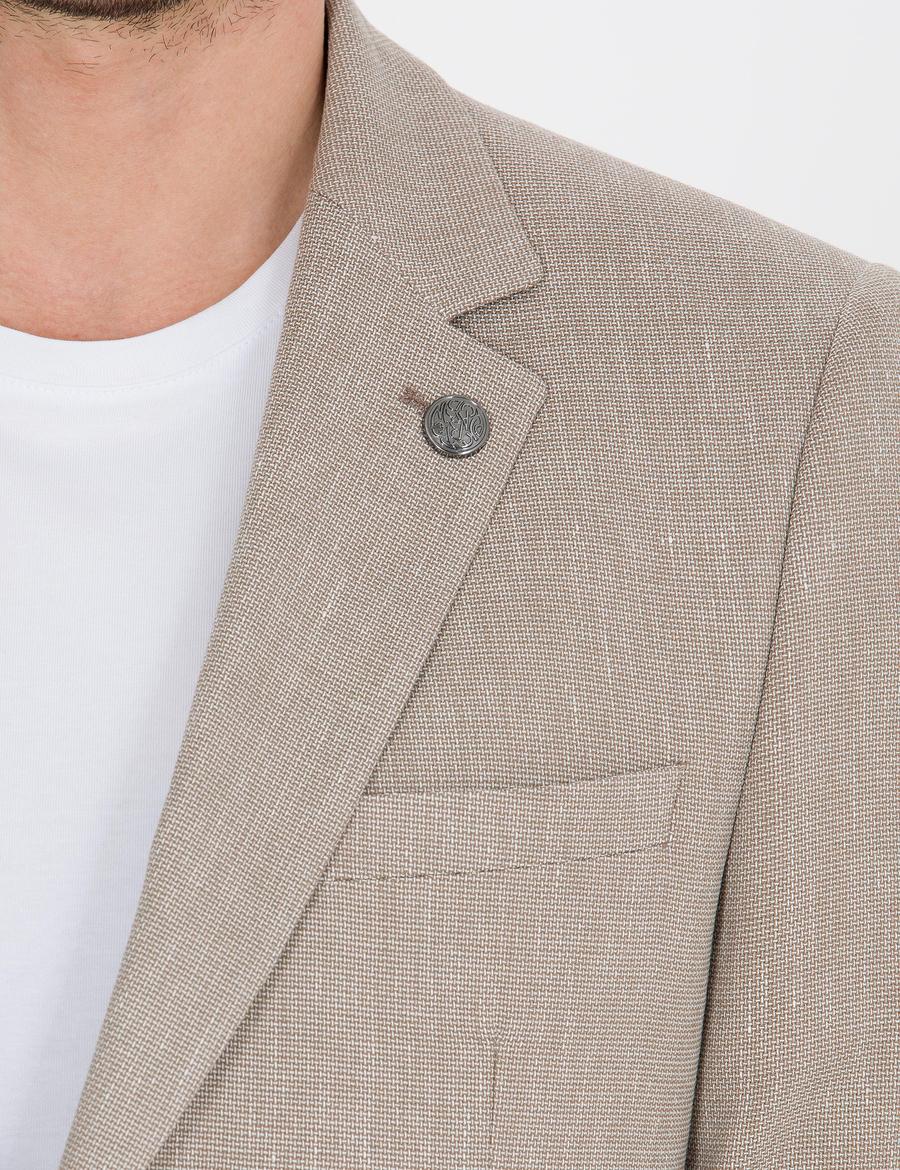 Açık Kahverengi Keten Karışımlı Ceket