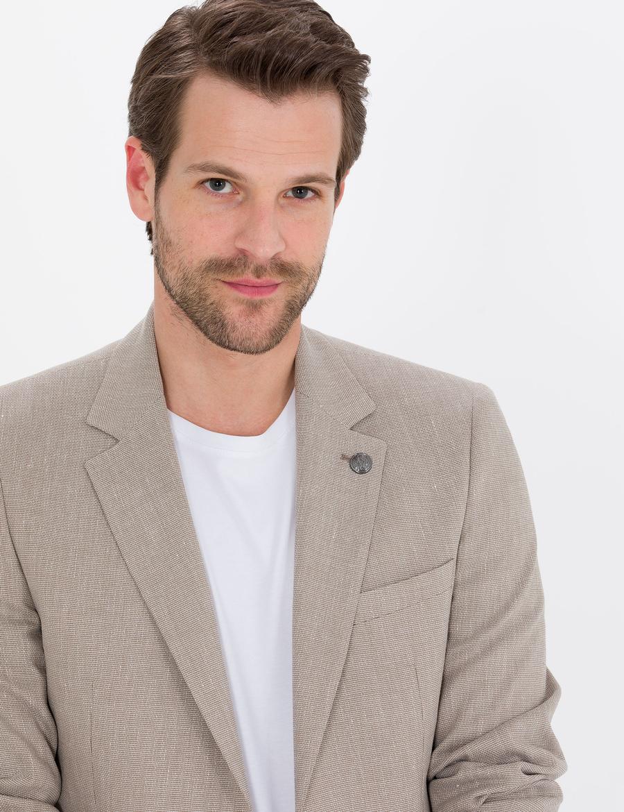 Açık Kahverengi Keten Karışımlı Ceket