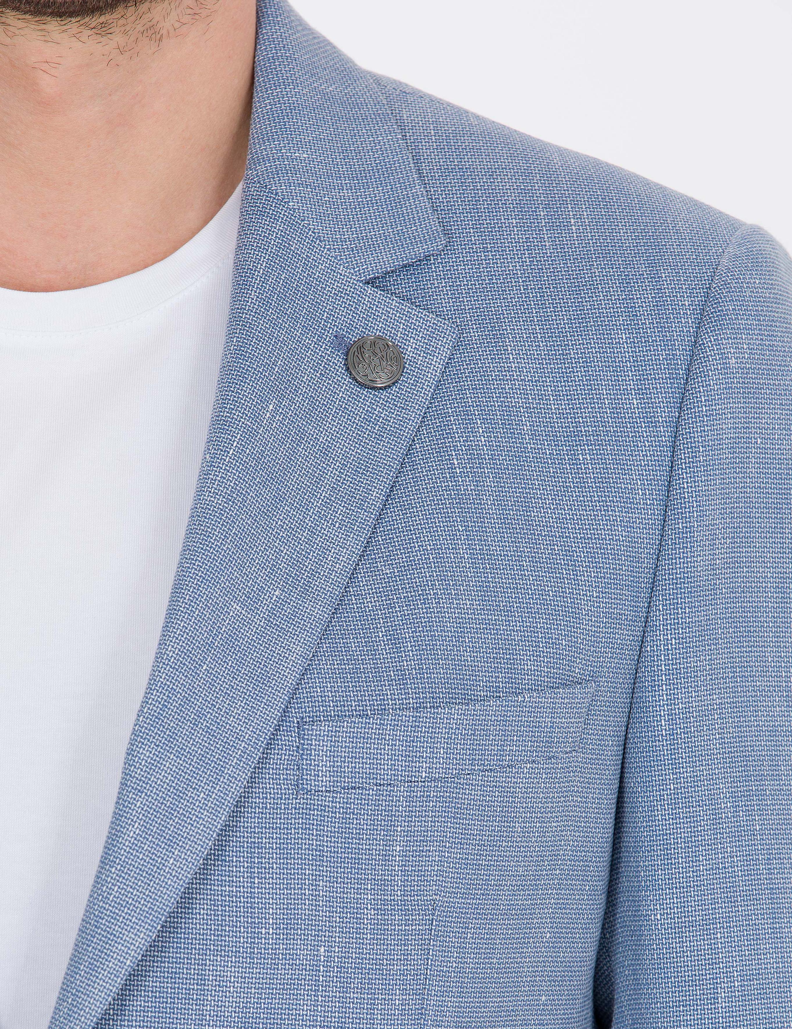 Açık Mavi Ex. Slim Fit Keten Karışımlı Ceket