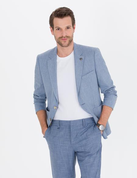 Açık Mavi Ex. Slim Fit Keten Karışımlı Ceket - 50264614080