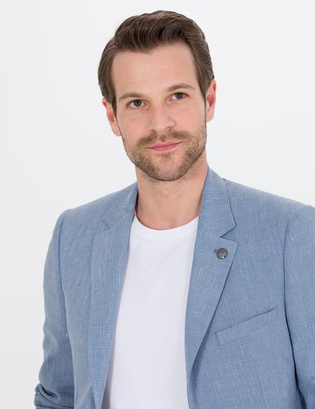 Açık Mavi Ex. Slim Fit Keten Karışımlı Ceket - 50264614080