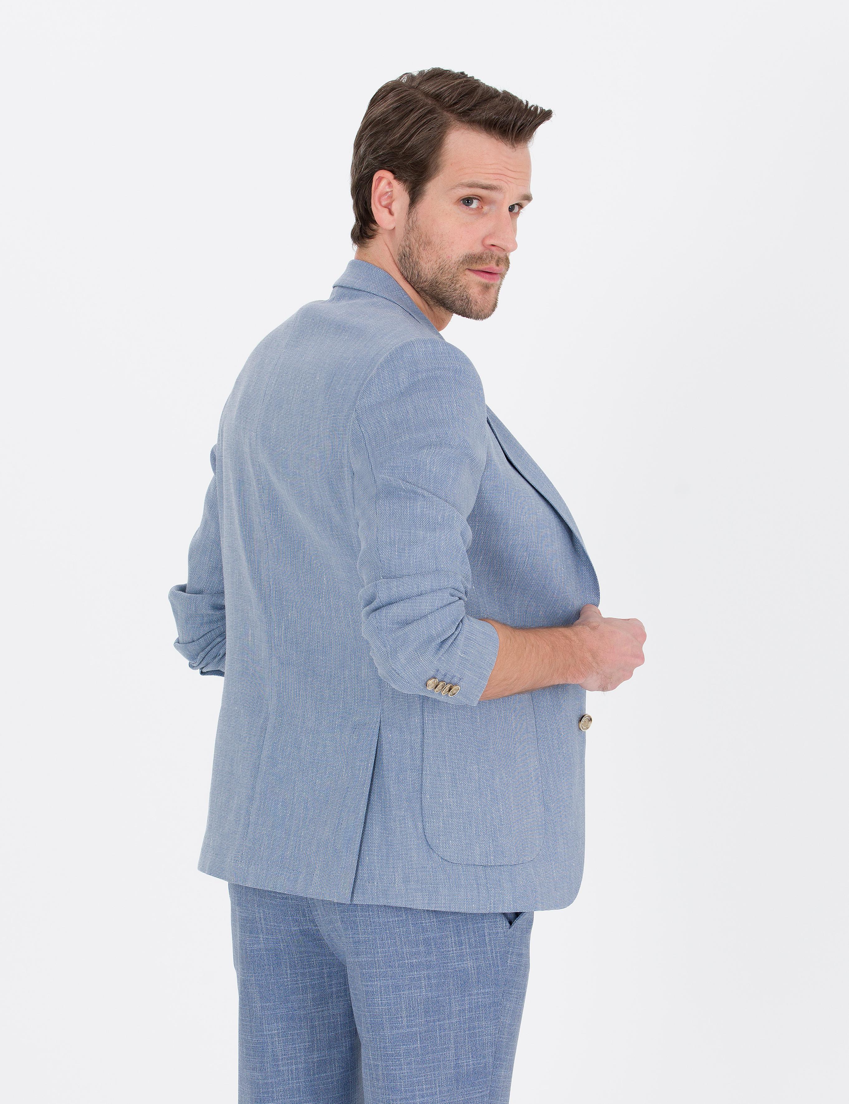Açık Mavi Ex. Slim Fit Keten Karışımlı Ceket