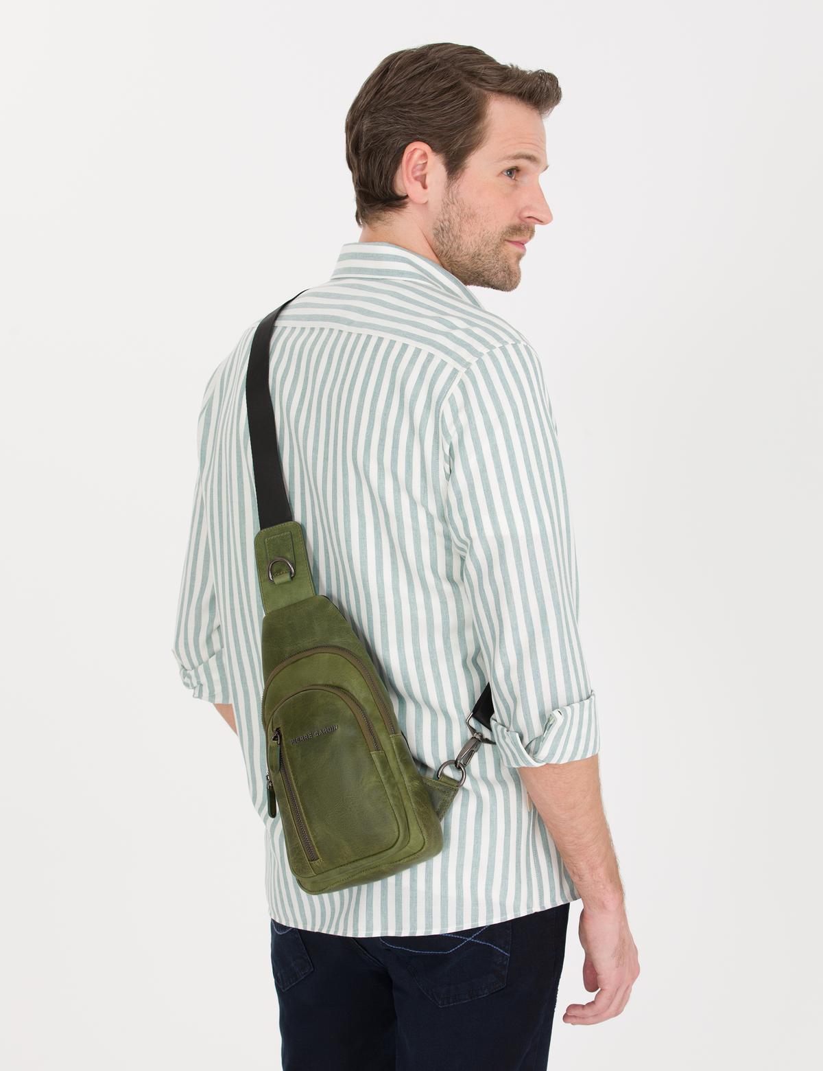 Erkek Haki Deri Sırt Çantası - 50268772001