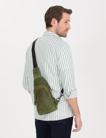 Erkek Haki Deri Sırt Çantası - 50268772001