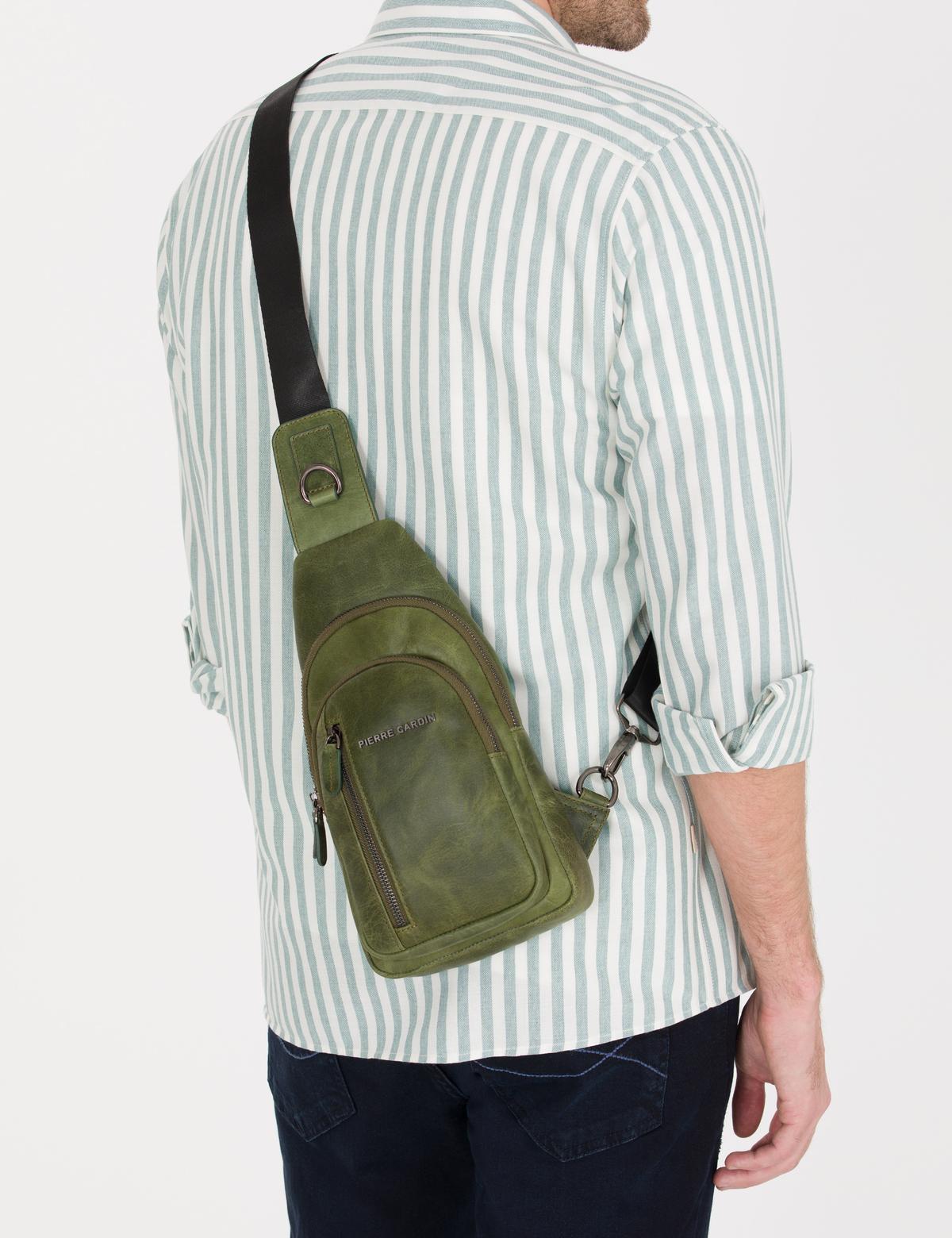 Erkek Haki Deri Sırt Çantası