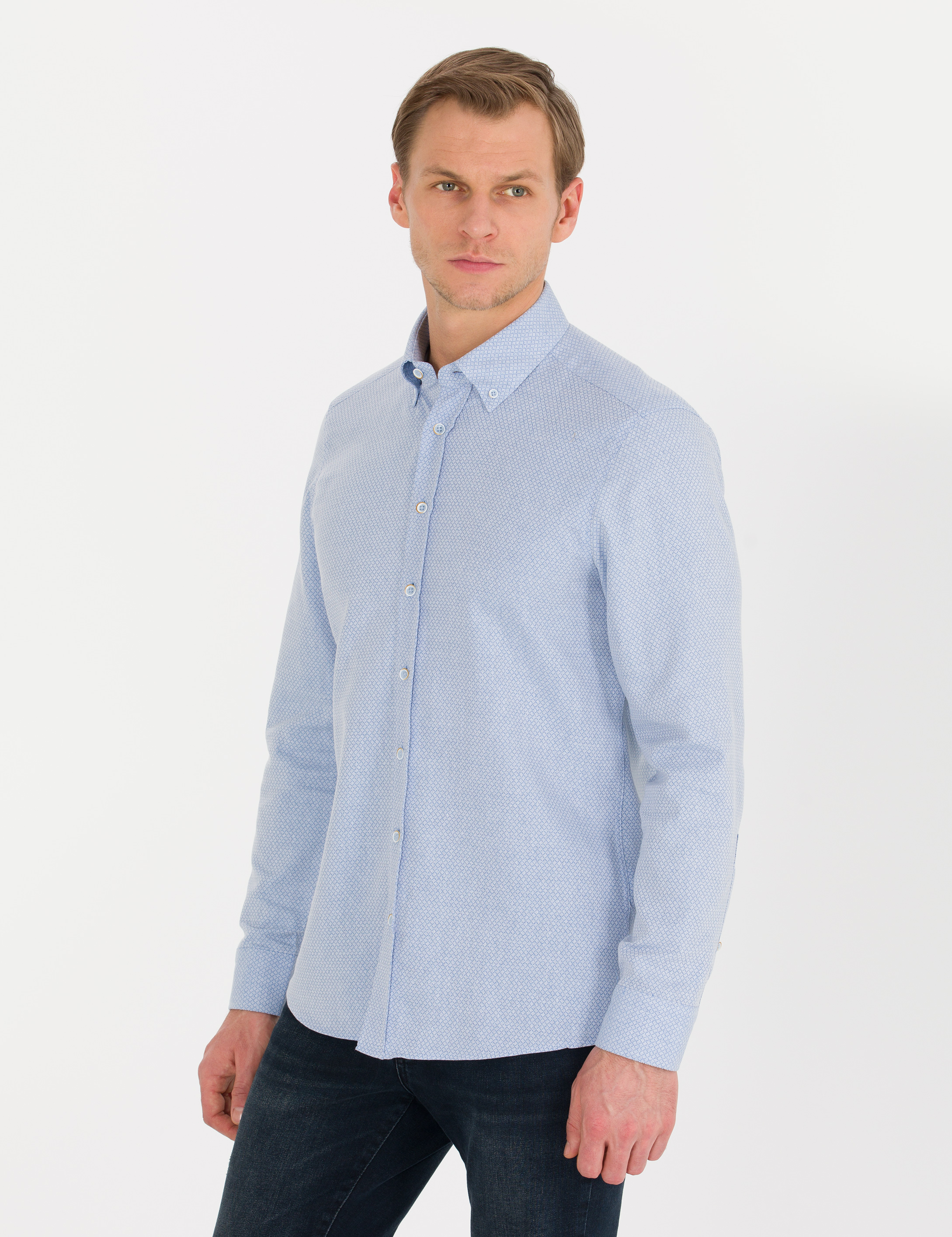 Açık Mavi Slim Fit Uzun Kollu Gömlek - Image 3