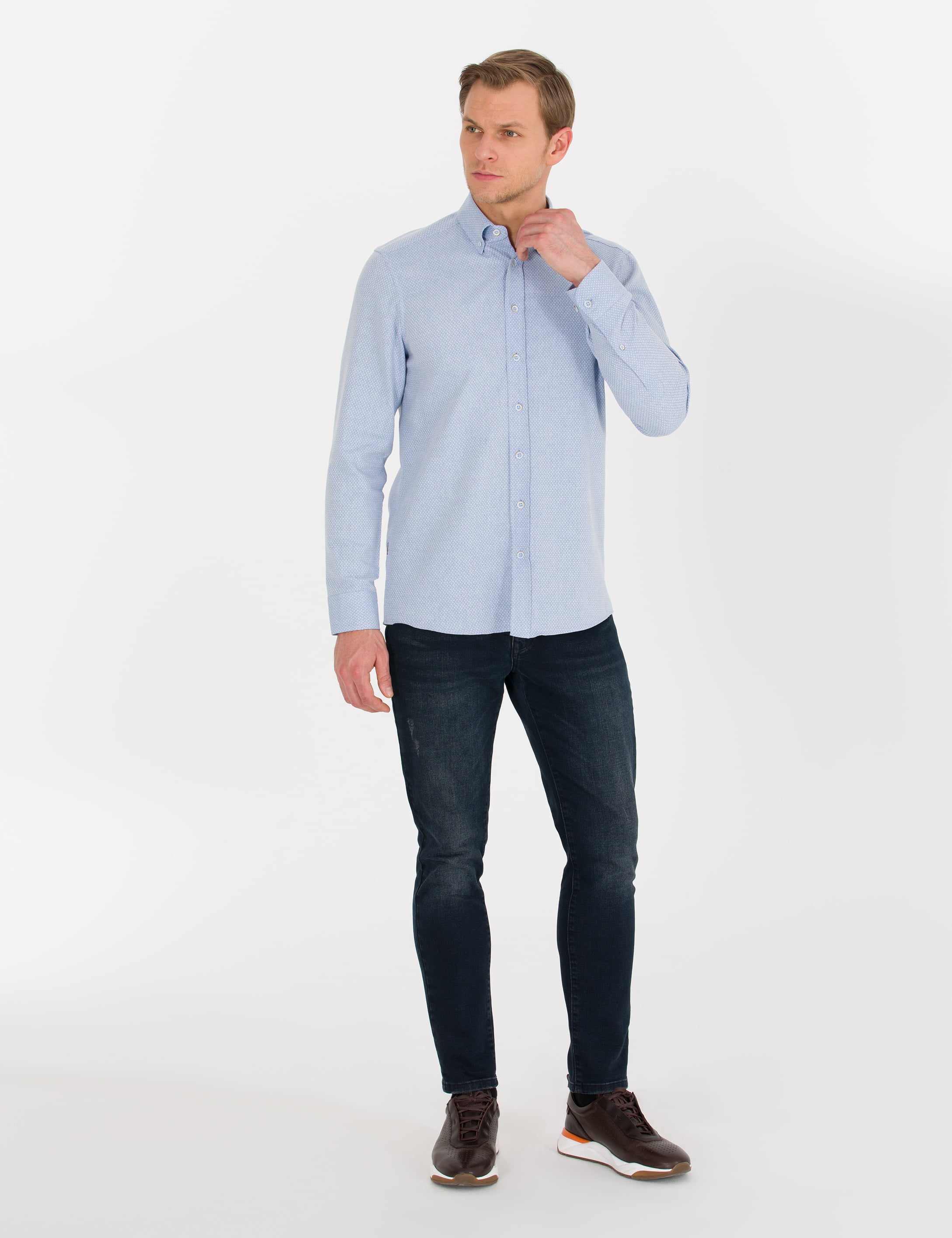 Açık Mavi Slim Fit Uzun Kollu Gömlek - Image 2