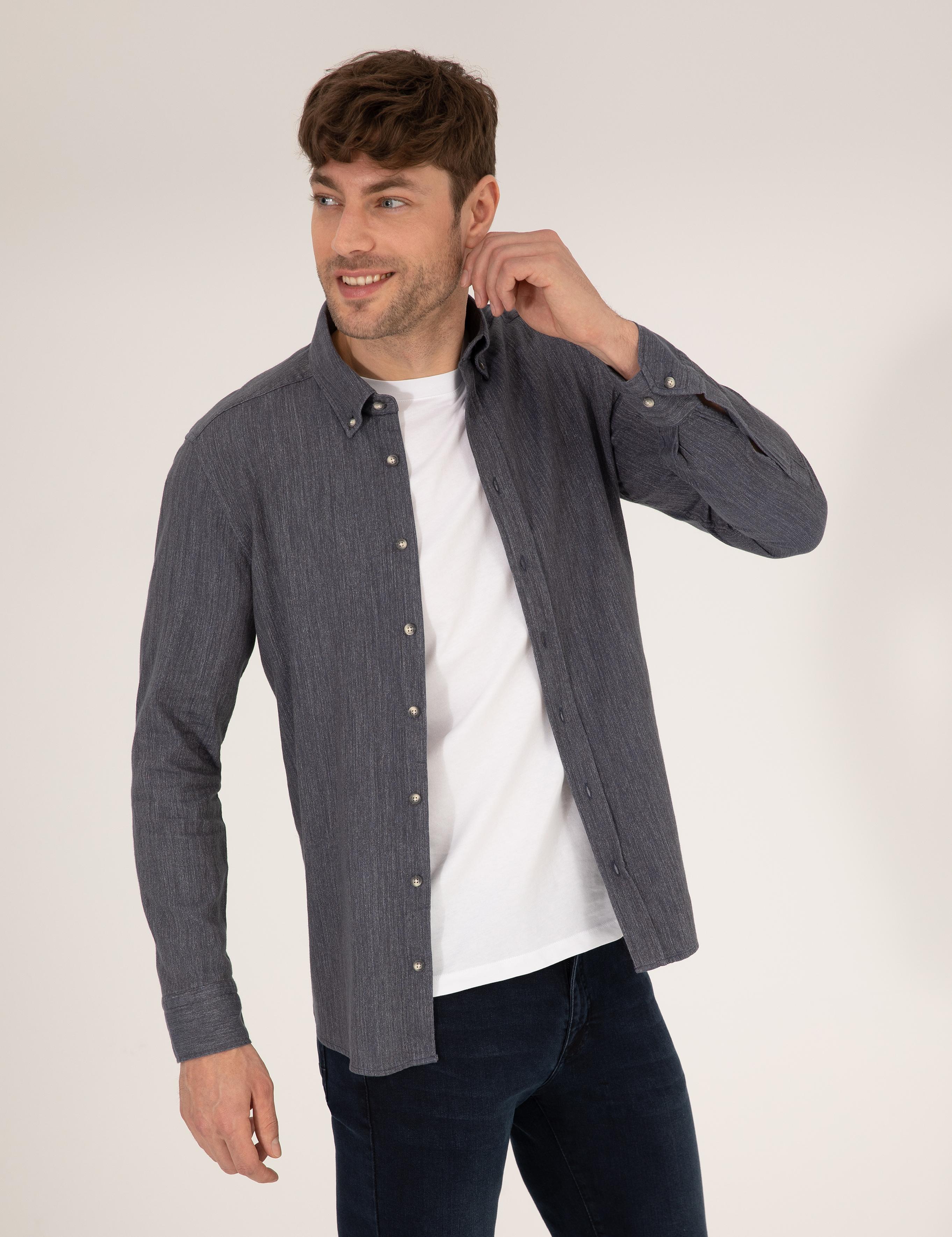 Mavi Slim Fit Uzun Kollu Gömlek