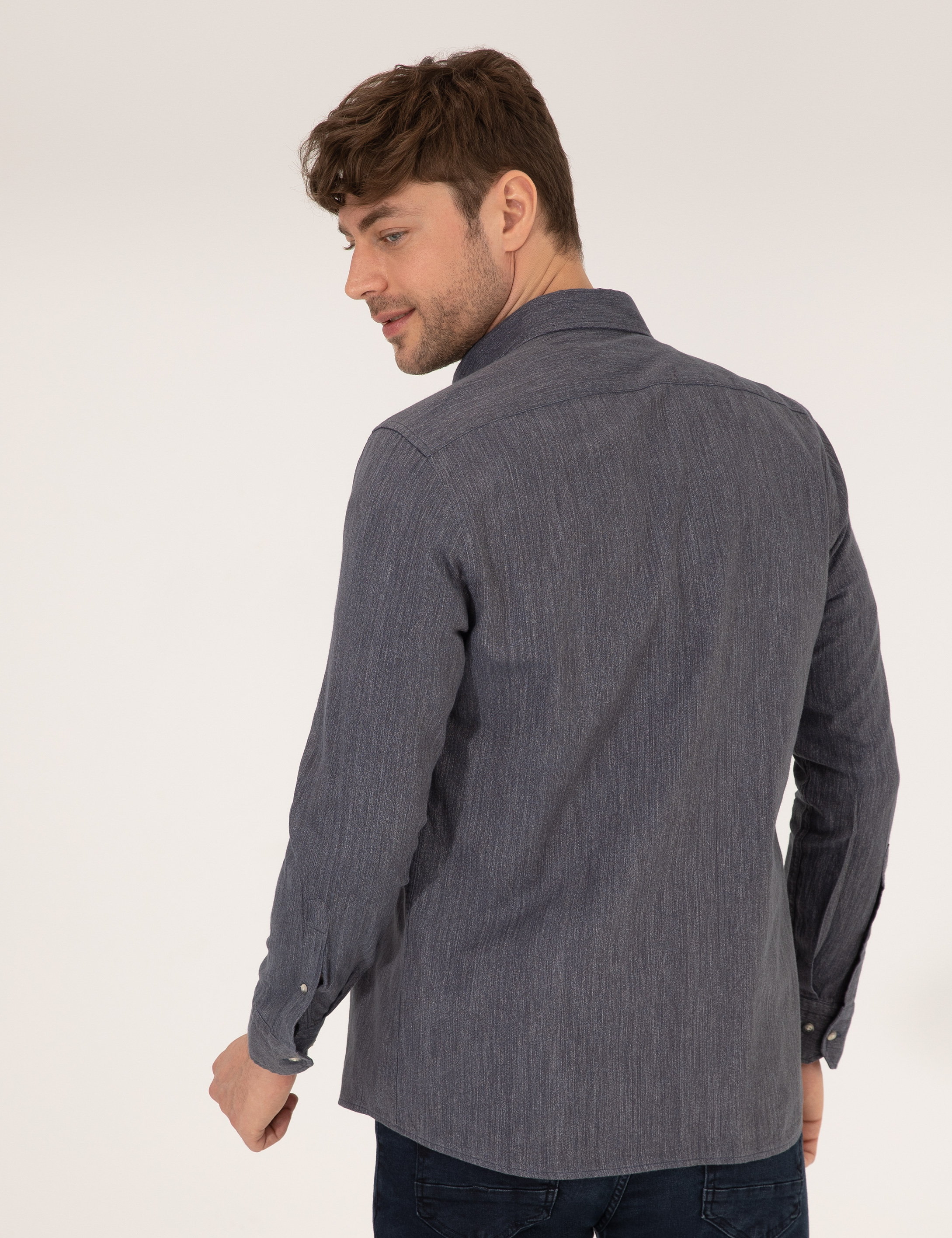Pierre Cardin Mavi Slim Fit Uzun Kollu Gömlek görsel 5