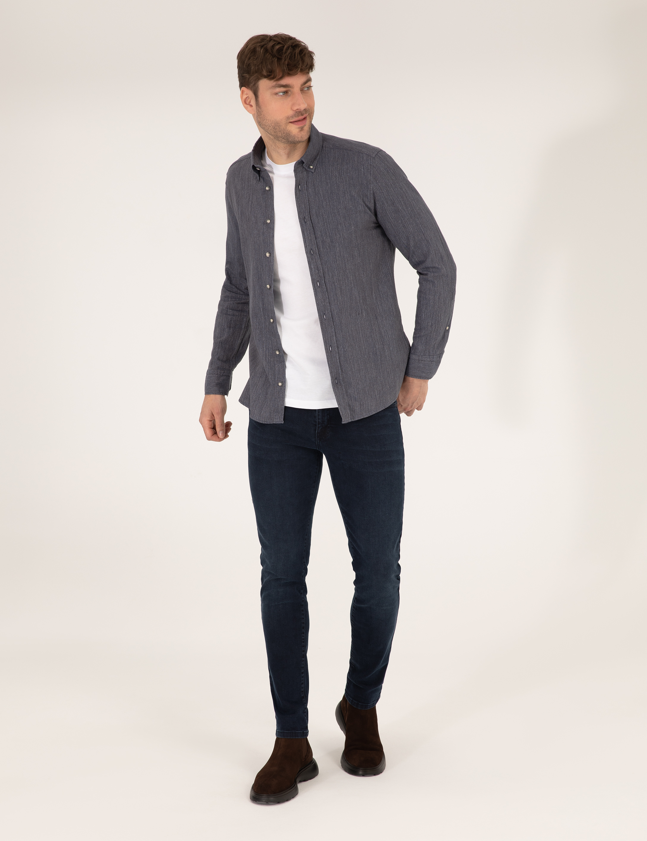 Pierre Cardin Mavi Slim Fit Uzun Kollu Gömlek görsel 4