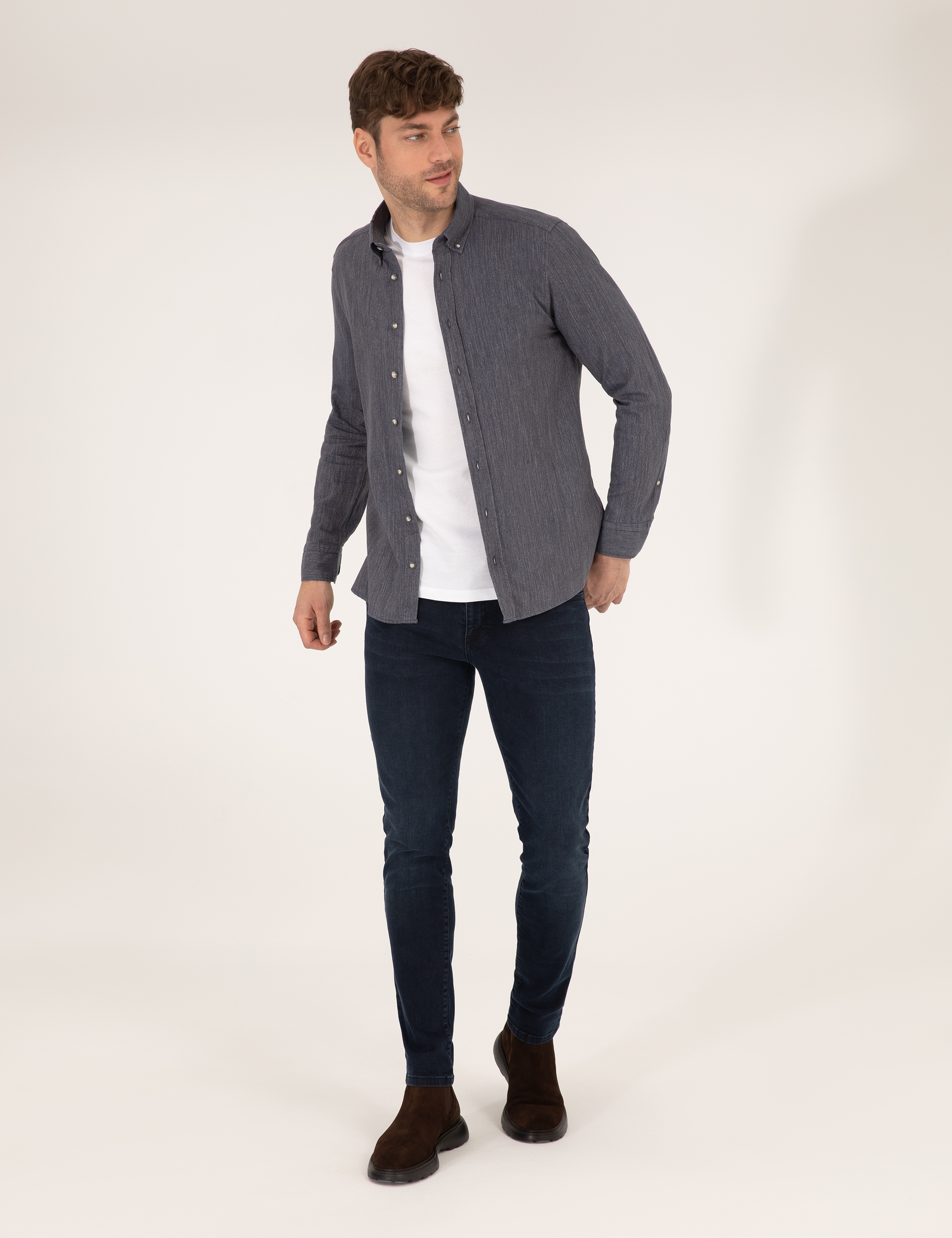 Mavi Slim Fit Uzun Kollu Gömlek - Image 4