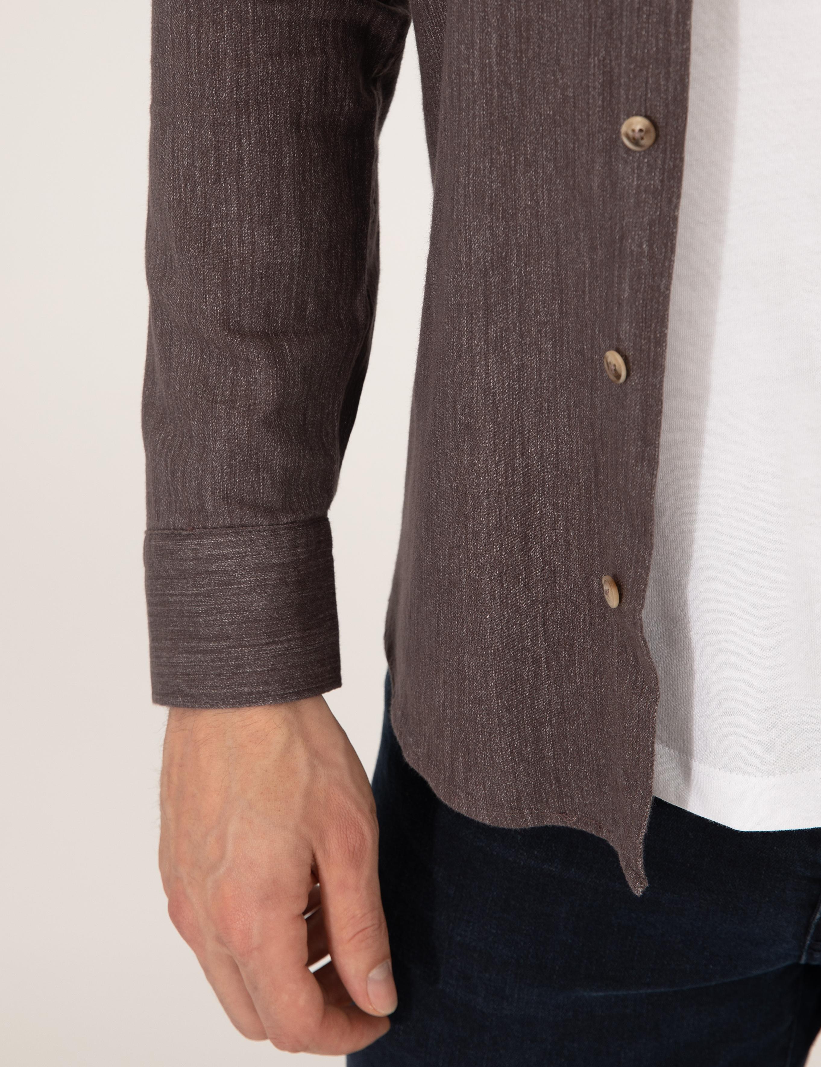 Kahverengi Slim Fit Uzun Kollu Gömlek