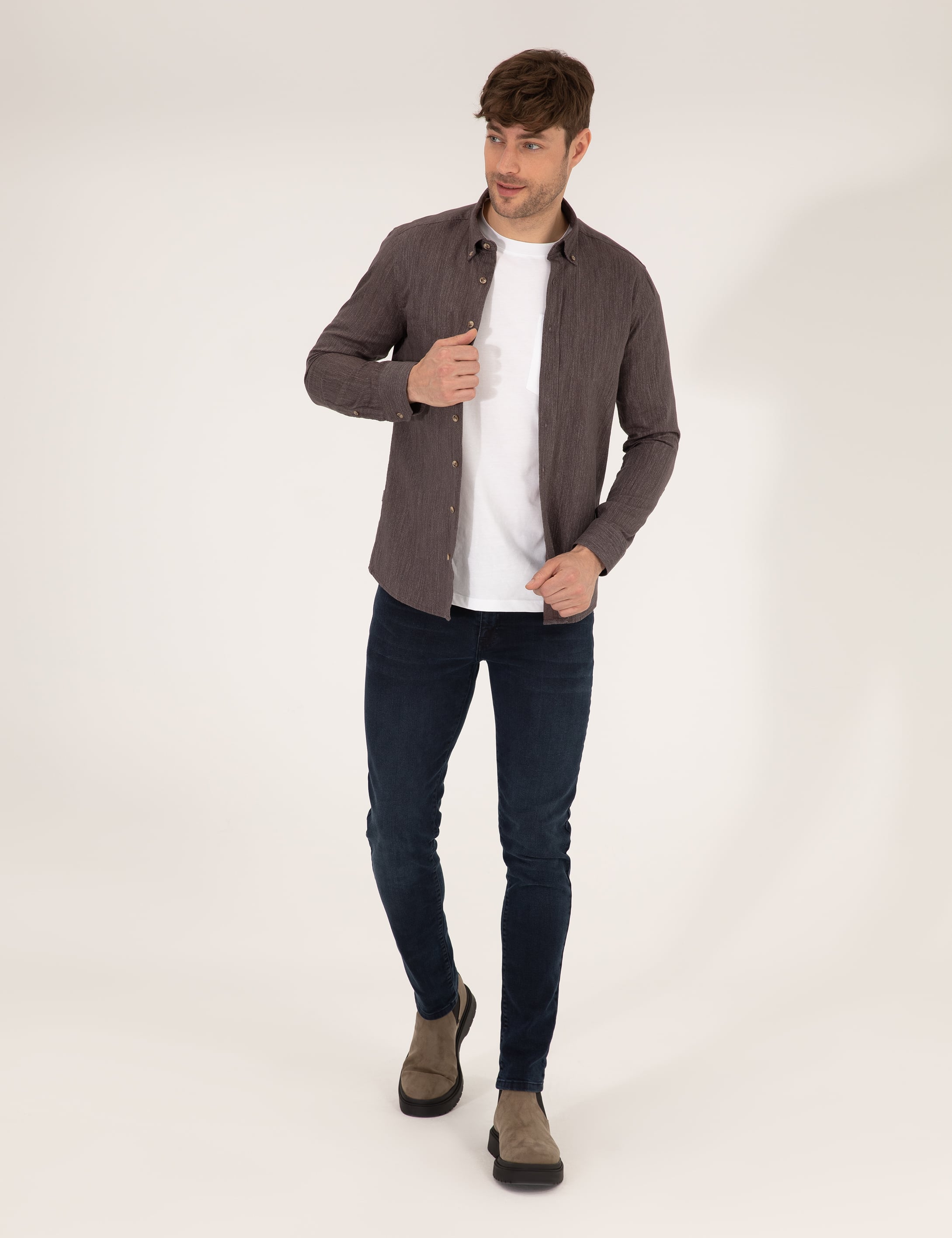 Pierre Cardin Kahverengi Slim Fit Uzun Kollu Gömlek görsel 4