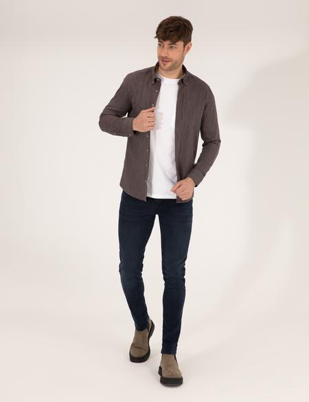 Kahverengi Slim Fit Uzun Kollu Gömlek - 50266232025