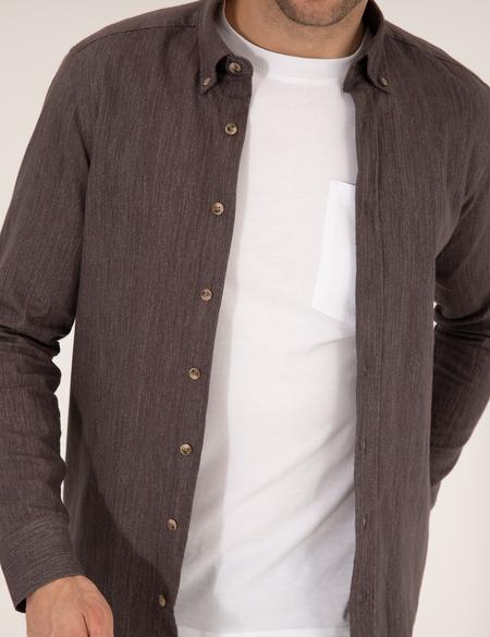 Kahverengi Slim Fit Uzun Kollu Gömlek - 50266232025