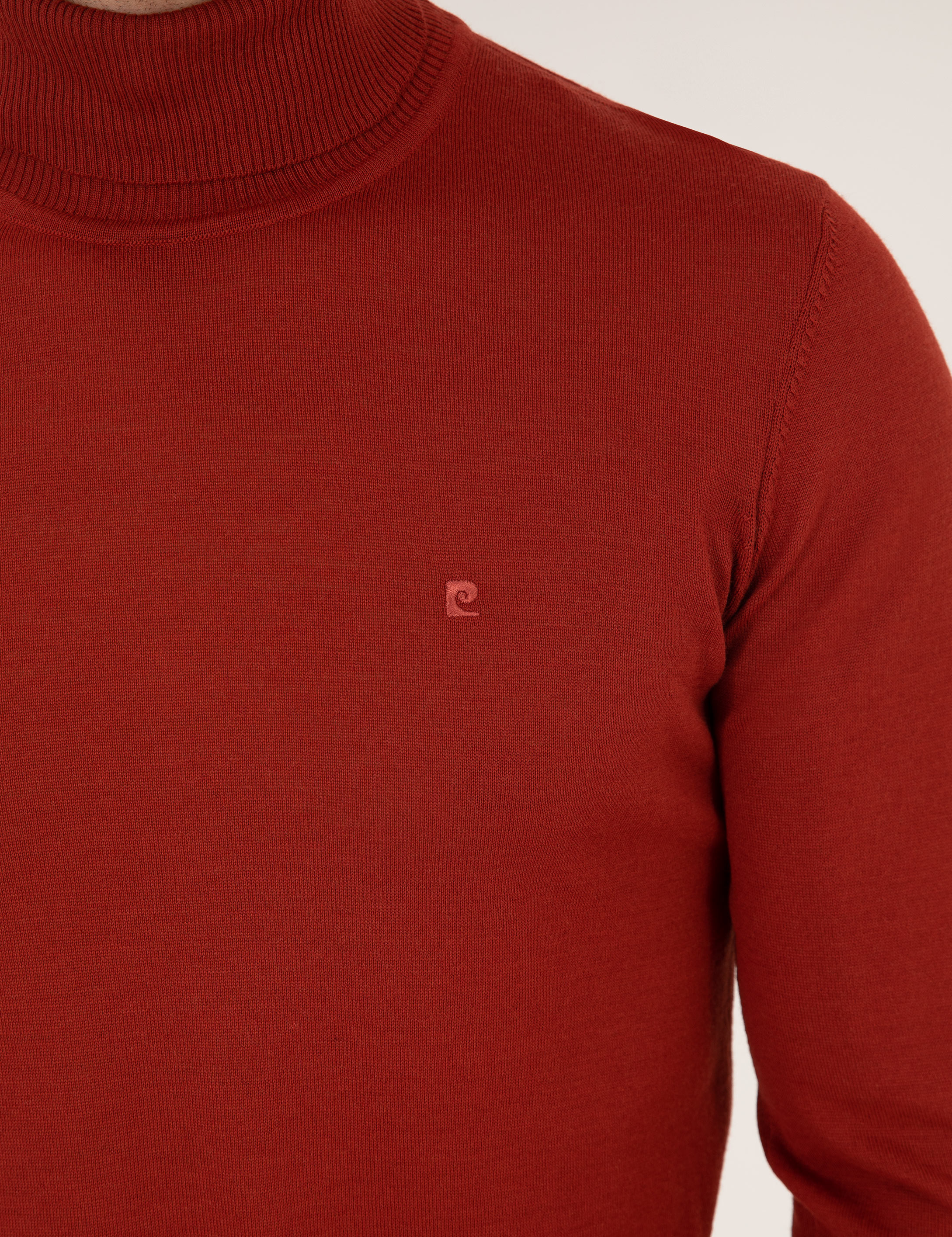 Pierre Cardin Kiremit Slim Fit Balıkçı Yaka Yün Karışımlı Basic Triko Kazak görsel 6