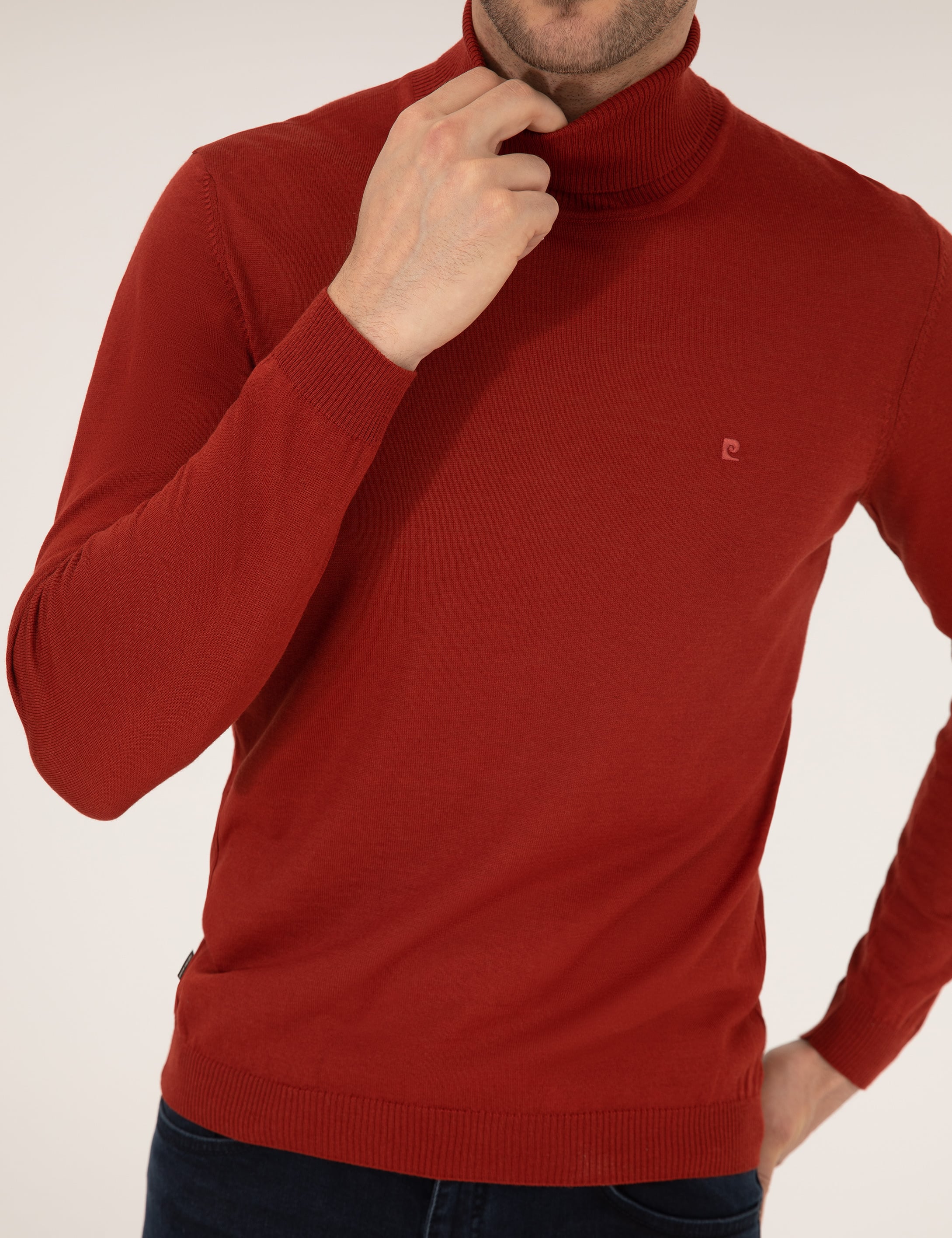 Kiremit Slim Fit Balıkçı Yaka Yün Karışımlı Basic Triko Kazak