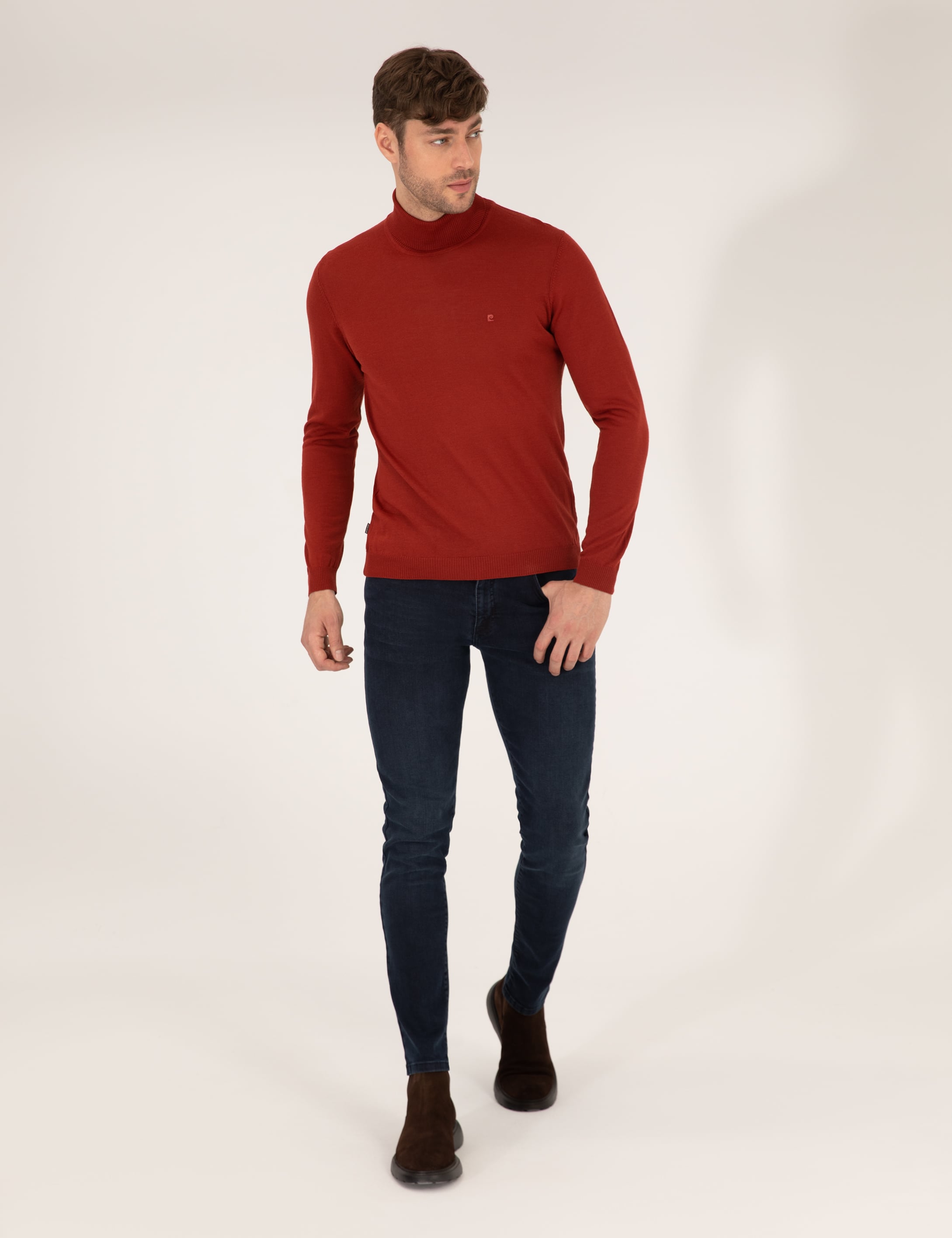 Kiremit Slim Fit Balıkçı Yaka Yün Karışımlı Basic Triko Kazak