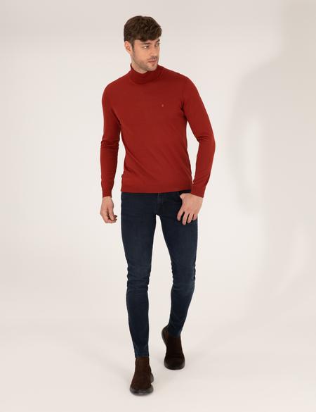 Kiremit Slim Fit Balıkçı Yaka Yün Karışımlı Basic Triko Kazak - 50257302021