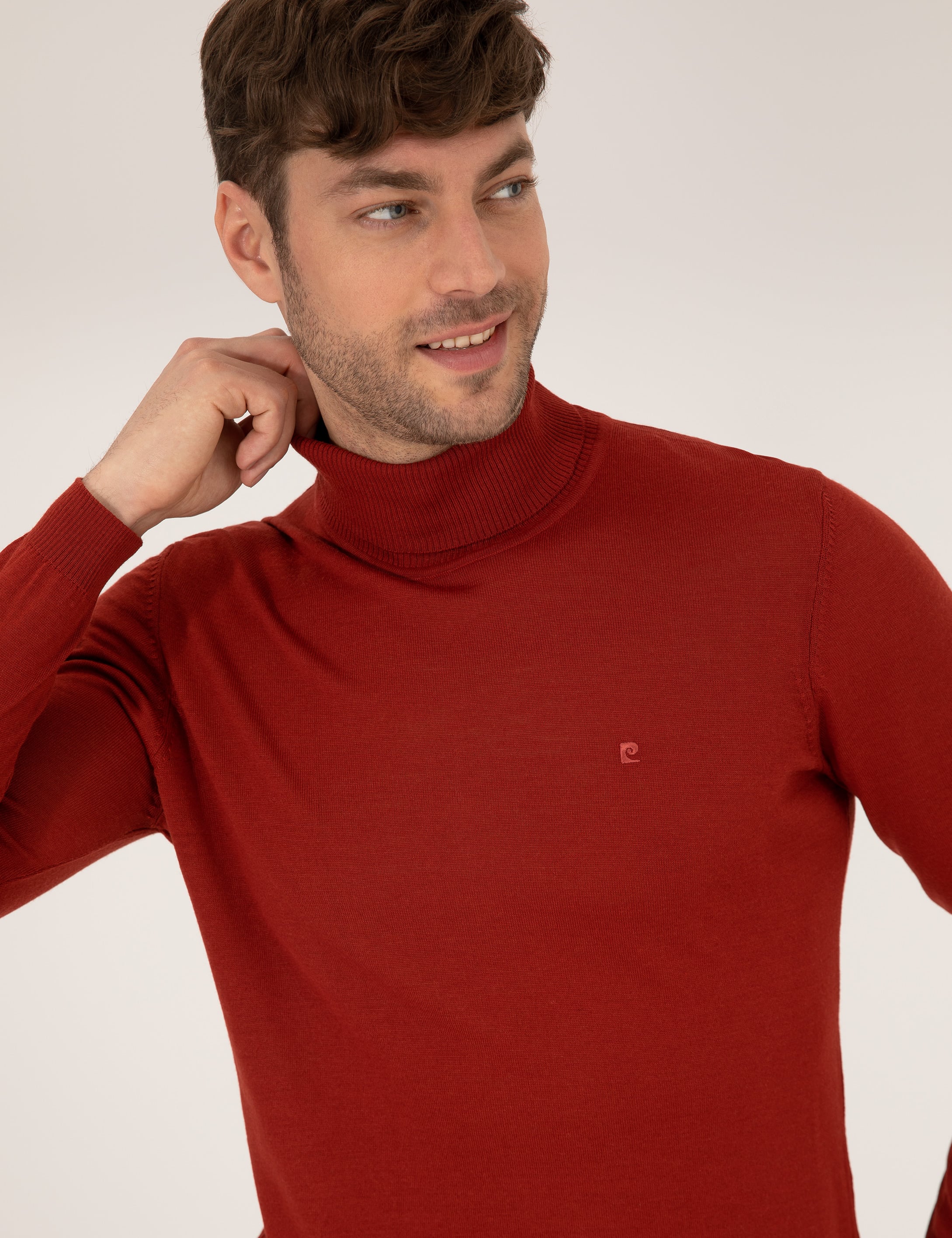 Kiremit Slim Fit Balıkçı Yaka Yün Karışımlı Basic Triko Kazak