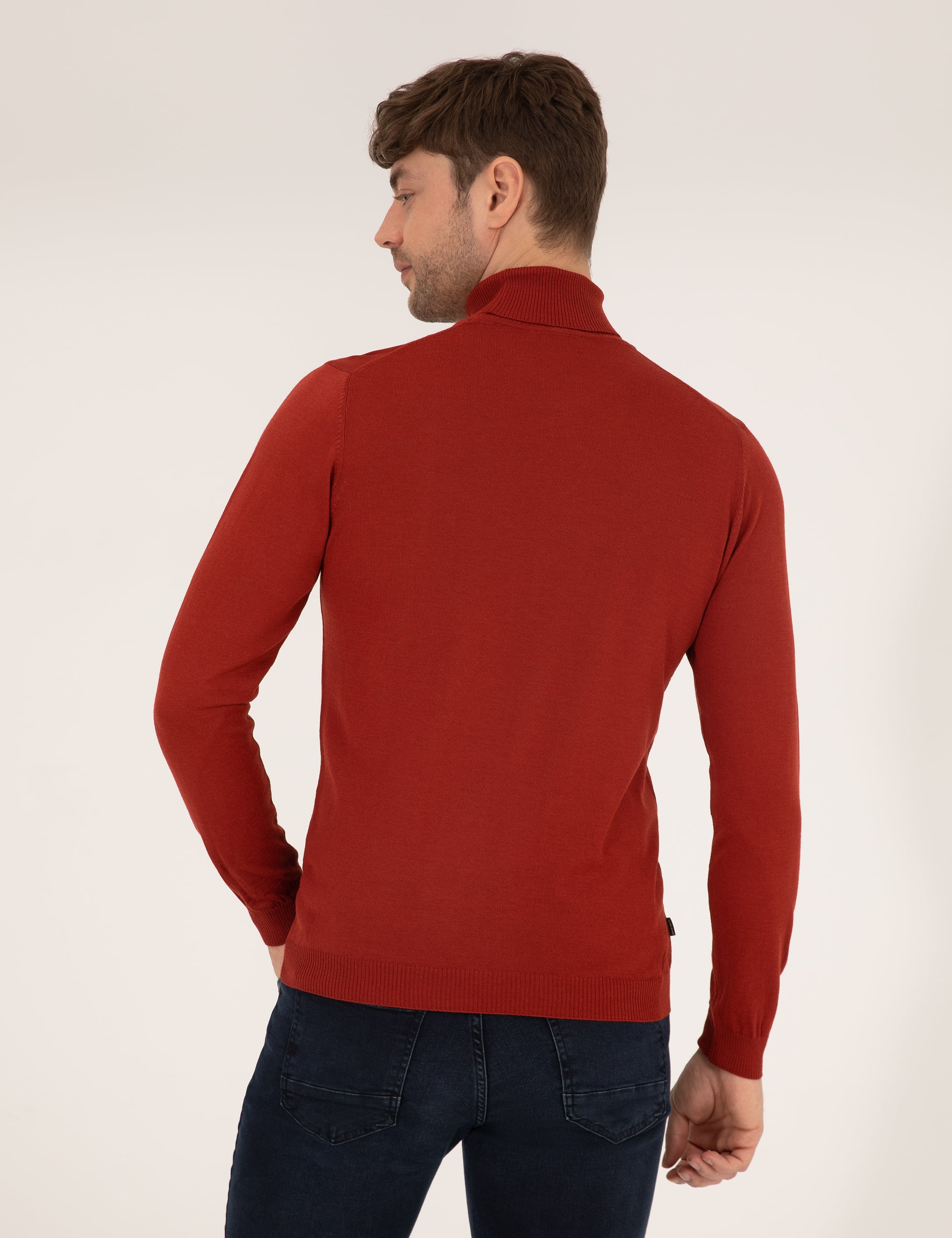Kiremit Slim Fit Balıkçı Yaka Yün Karışımlı Basic Triko Kazak