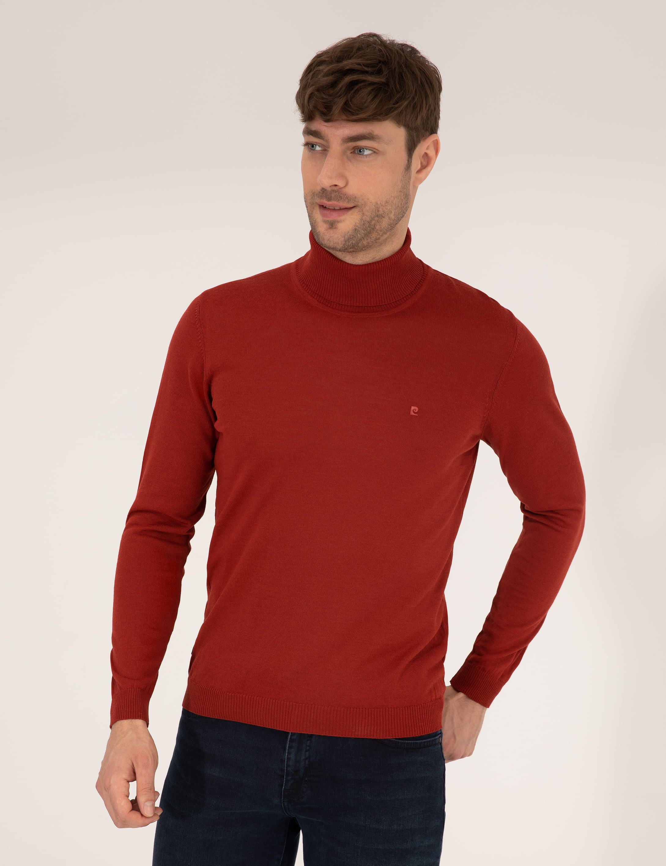 Kiremit Slim Fit Balıkçı Yaka Yün Karışımlı Basic Triko Kazak