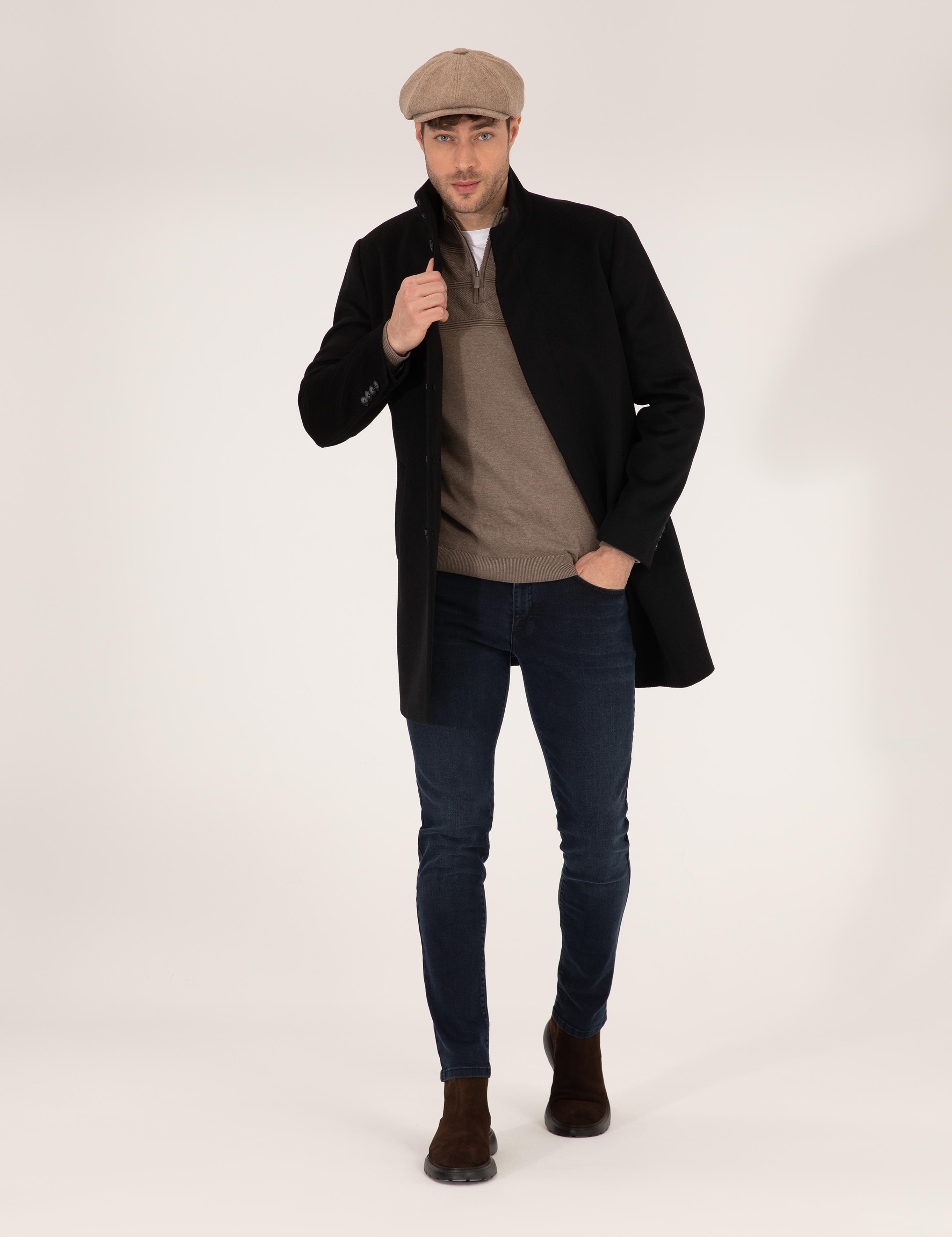 Siyah Slim Fit Palto