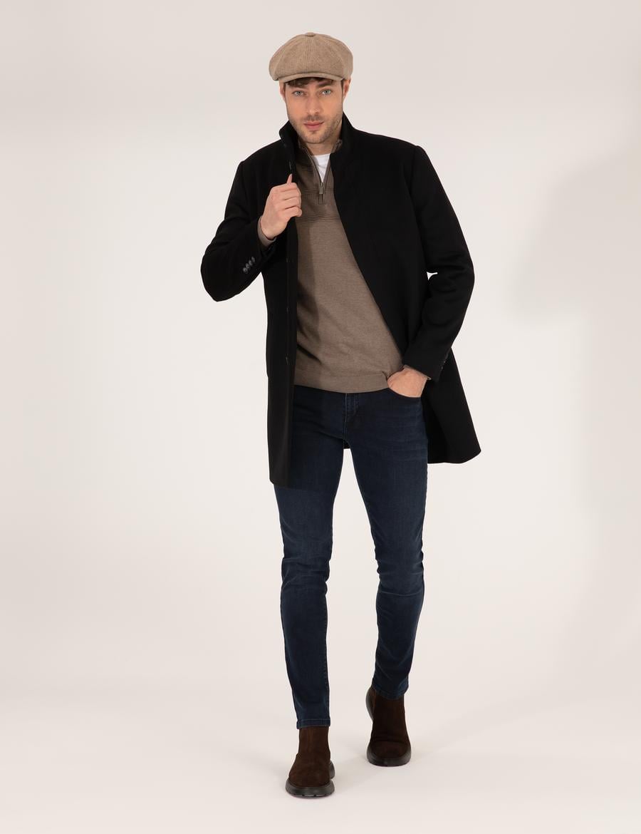Siyah Slim Fit Palto