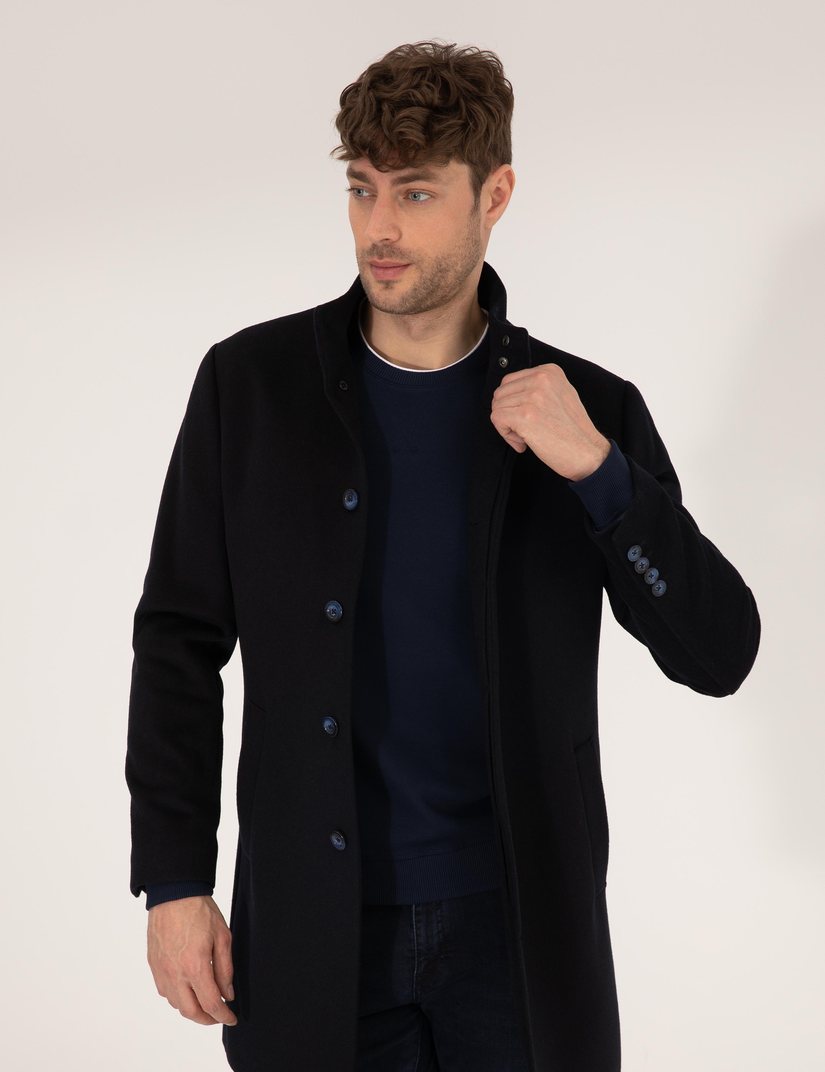 Lacivert Slim Fit Palto