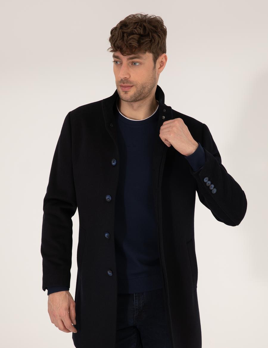 Lacivert Slim Fit Palto