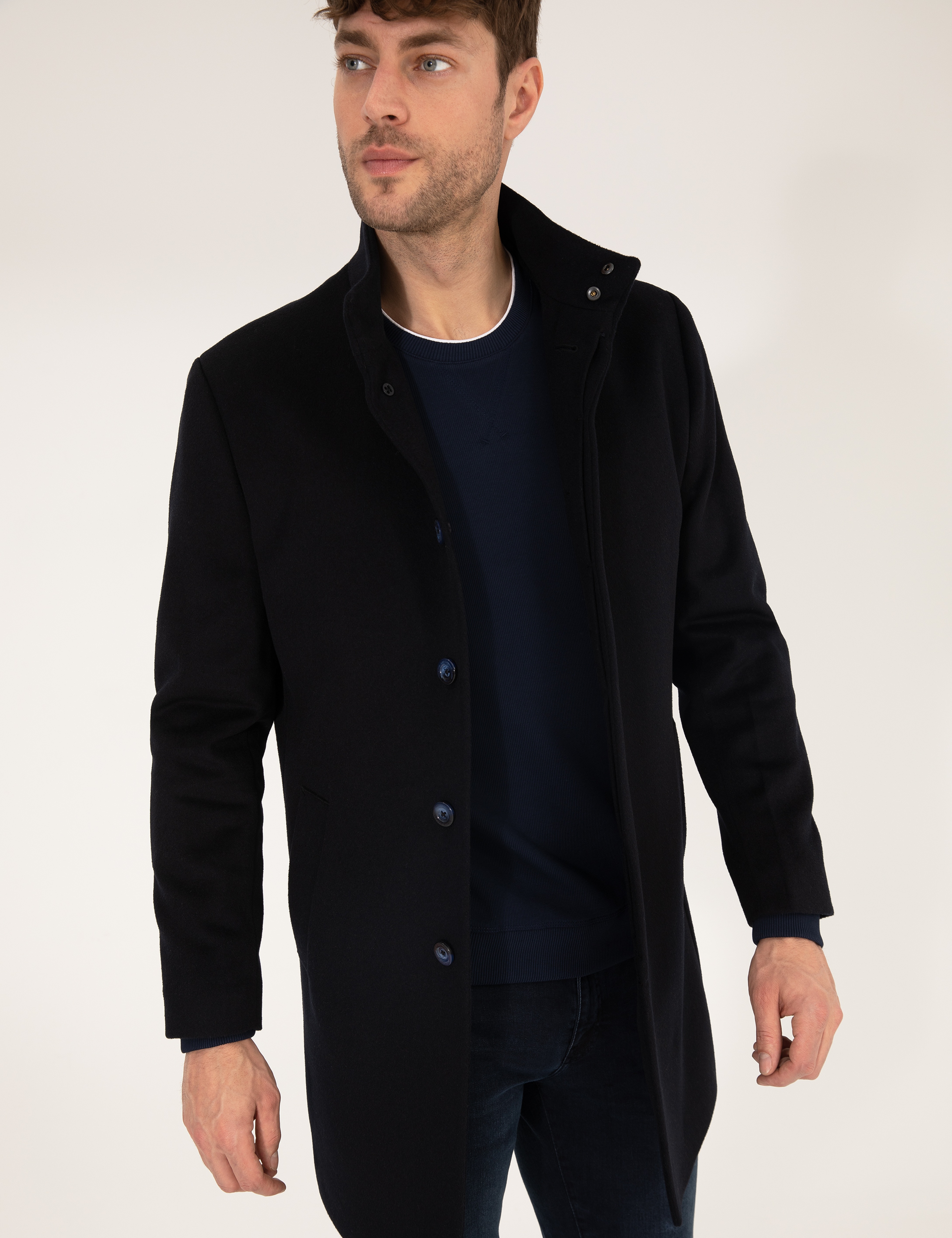 Lacivert Slim Fit Palto