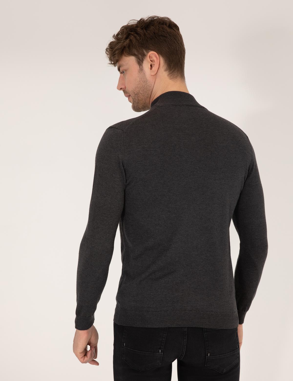 Antrasit Melanj Slim Fit Yarım Balıkçı Yaka Basic Triko Kazak - 50259002078