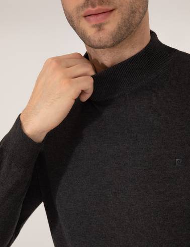 Antrasit Melanj Slim Fit Yarım Balıkçı Yaka Basic Triko Kazak